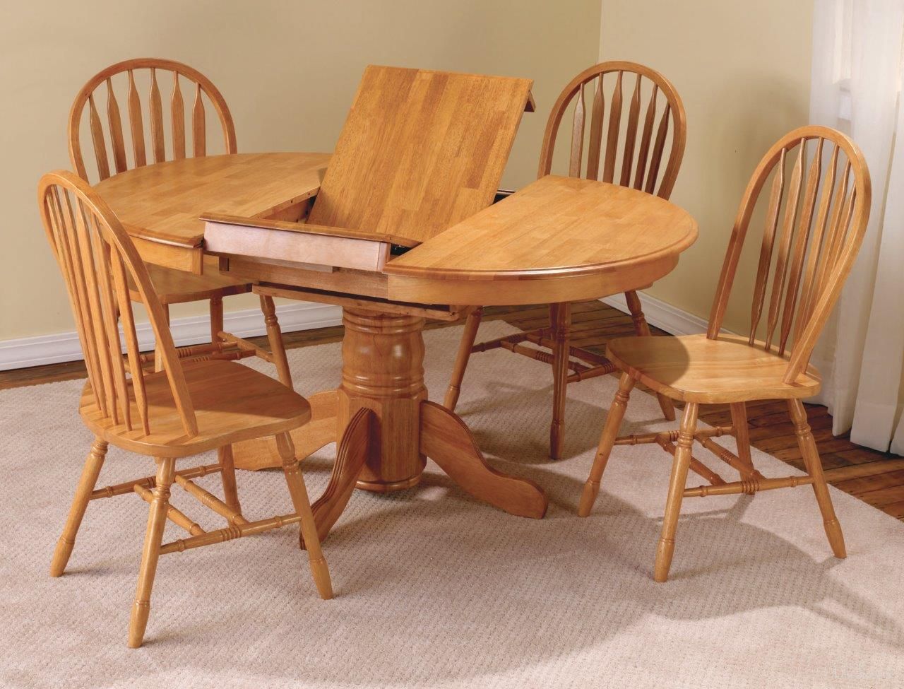The appearance of Sunset Trading Oak Selections 5 Piece Pedestal Dining Set with Arrowback Chairs designed by Sunset Trading in the modern / contemporary interior design. This light oak piece of furniture  was selected by 1StopBedrooms from Oak Selections Collection to add a touch of cosiness and style into your home. Sku: DLU-TBX-4266-LO-T;DLU-TBX-4266-LO-B;DLU-820-LO-2;DLU-820-LO-2. Material: Wood.