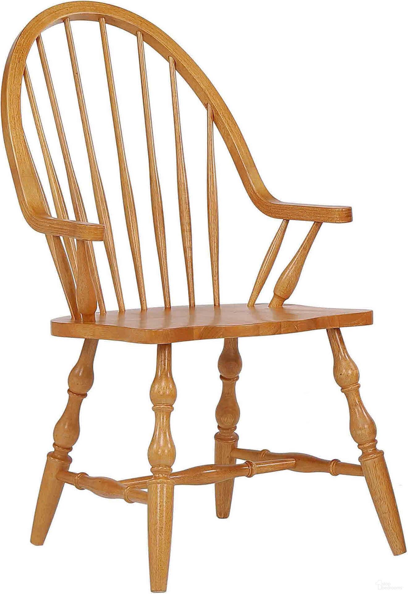 The appearance of Sunset Trading Oak Selections Windsor Dining Chair With Arms Light Oak Armchair designed by Sunset Trading in the country / farmhouse interior design. This light oak piece of furniture was selected by 1StopBedrooms from Oak Selections Collection to add a touch of cosiness and style into your home. Sku: DLU-C30-LO-A. Material: Wood. Chair Type: Arm Chair.