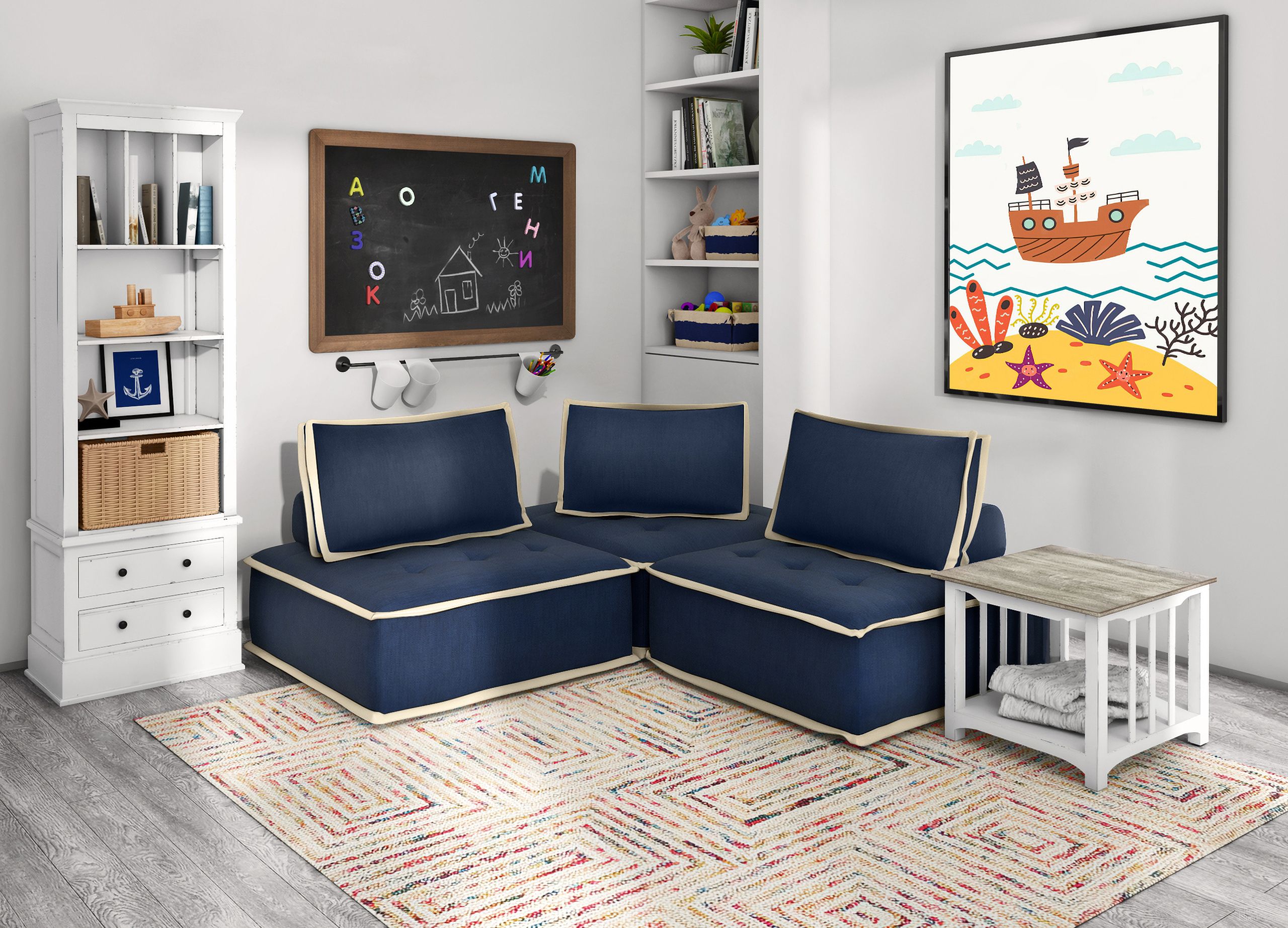 The appearance of Pixie 3 Piece Sofa Sectional In Navy Blue and Cream designed by Sunset Trading in the modern / contemporary interior design. This blue/cream piece of furniture was selected by 1StopBedrooms from Pixie Collection to add a touch of cosiness and style into your home. Sku: SU-UPX1671135NW;SU-UPX1671135NW;SU-UPX1671135NW. Material: Polyester. Layout: L-Shape.