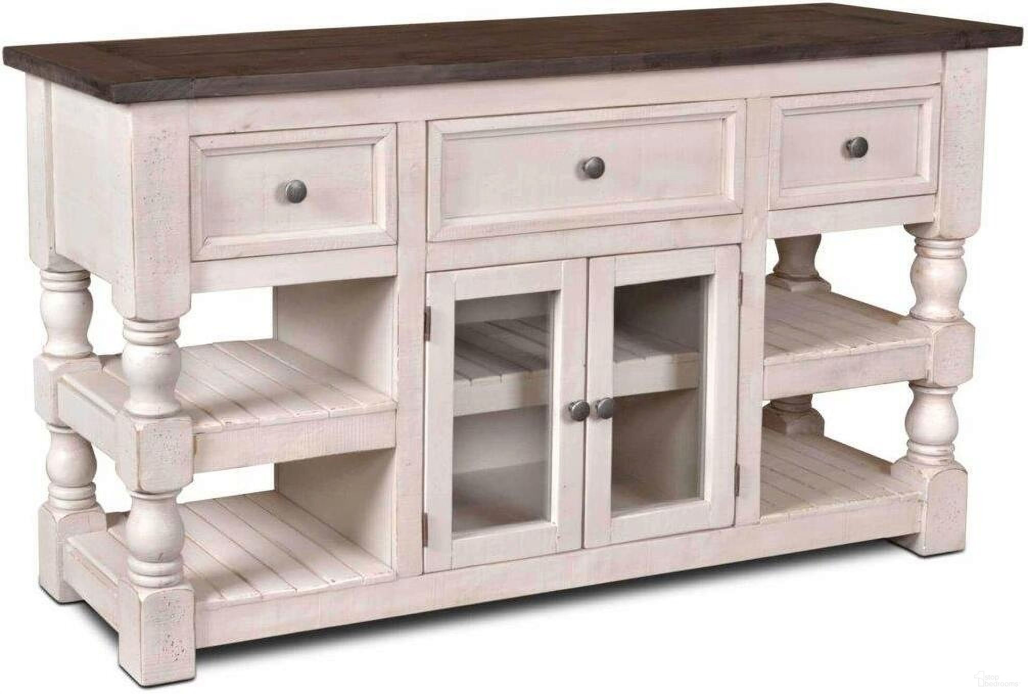 The appearance of Sunset Trading Rustic French 60 Inch Console In White and Brown designed by Sunset Trading in the modern / contemporary interior design. This white and brown piece of furniture  was selected by 1StopBedrooms from Rustic French Collection to add a touch of cosiness and style into your home. Sku: HH-2750-060. Material: Pine.