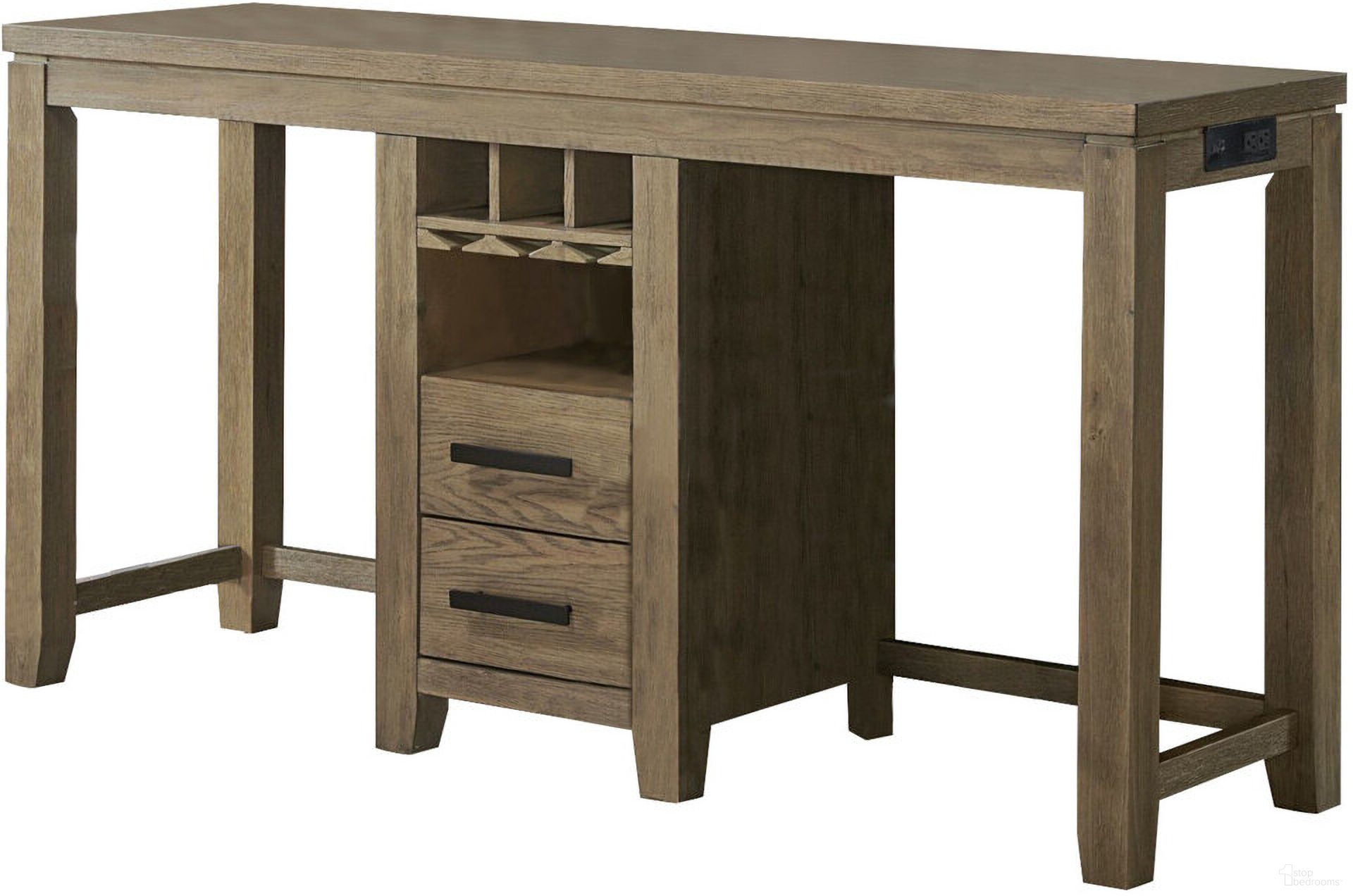 The appearance of Saunders 71 Inch Narrow Bar Console Sofa Table With Charging Station In Brown designed by Sunset Trading in the modern / contemporary interior design. This brown piece of furniture  was selected by 1StopBedrooms from Saunders Collection to add a touch of cosiness and style into your home. Sku: ED-D18620BTT;ED-D18620BTB. Table Top Shape: Rectangular. Material: Rubberwood.