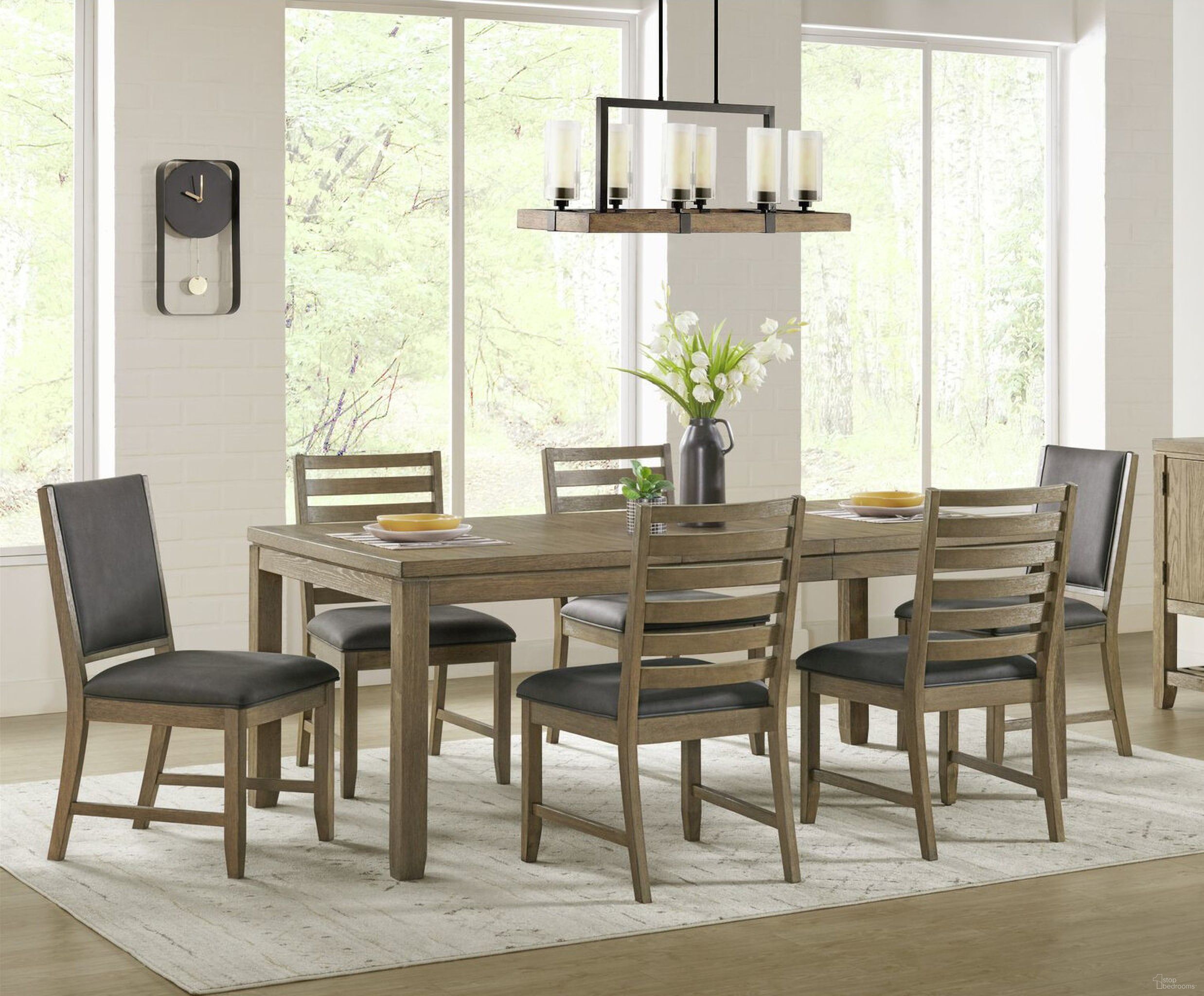 The appearance of Saunders 7 Piece Extendable Dining Table Set In Brown designed by Sunset Trading in the modern / contemporary interior design. This brown piece of furniture was selected by 1StopBedrooms from Saunders Collection to add a touch of cosiness and style into your home. Sku: ED-D18620DT;ED-D18620FSC-RTA;ED-D18620SSC-RTA;ED-D18620SSC-RTA. Material: Rubberwood.