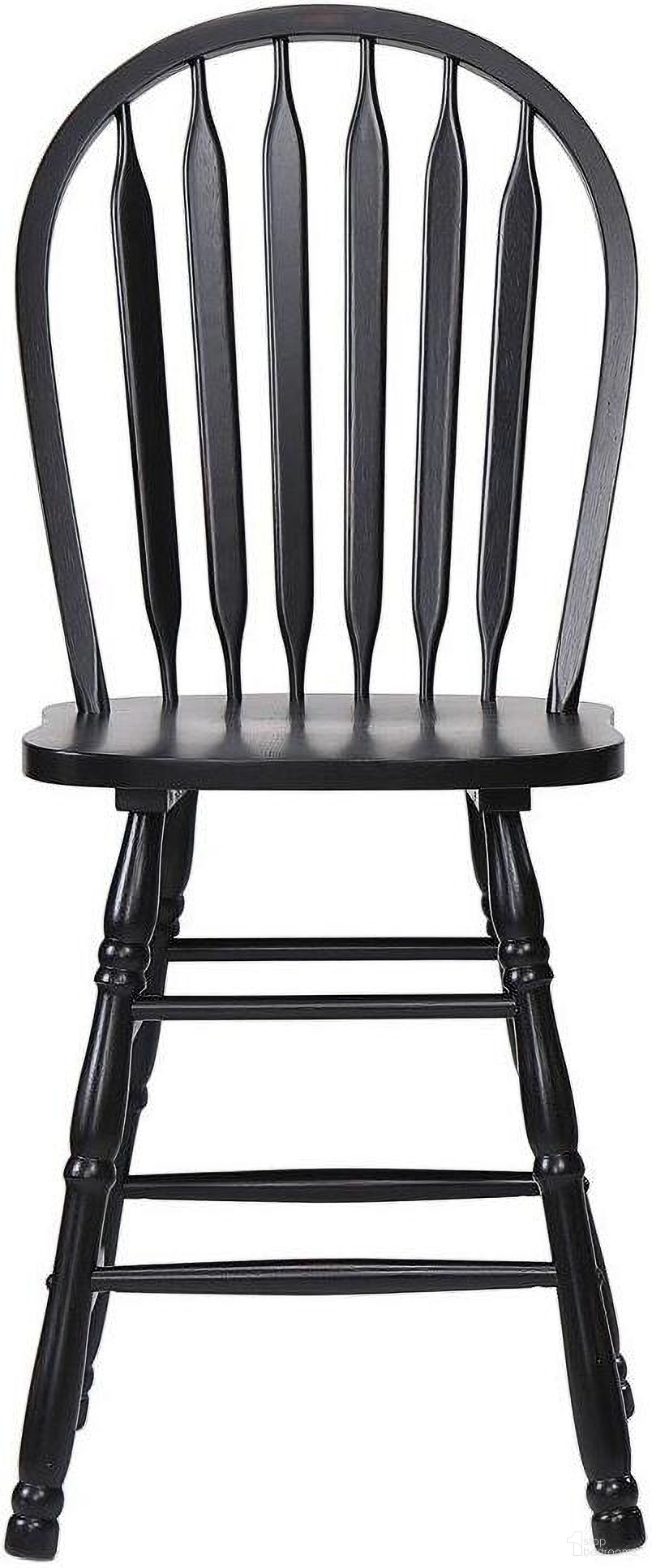 The appearance of Sunset Trading Selections Arrowback 24 Inch Barstool Distressed Black Solid Wood Counter Height Stool Set Of 2 designed by Sunset Trading in the traditional interior design. This antique black piece of furniture  was selected by 1StopBedrooms from Black Cherry Selections Collection to add a touch of cosiness and style into your home. Sku: DLU-B824-AB-RTA. Material: Wood.