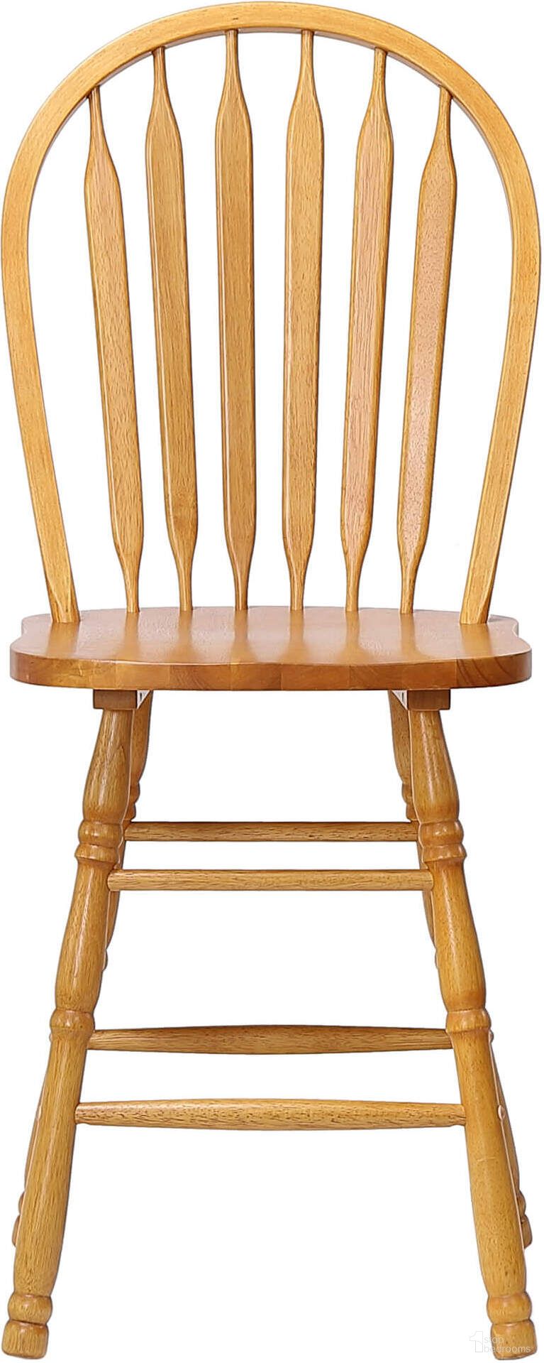 The appearance of Sunset Trading Selections Arrowback 24 Inch Barstool Light Oak Solid Wood Counter Height Stool Set Of 2 designed by Sunset Trading in the traditional interior design. This light oak piece of furniture  was selected by 1StopBedrooms from Oak Selections Collection to add a touch of cosiness and style into your home. Sku: DLU-B824-LO-RTA. Material: Wood.