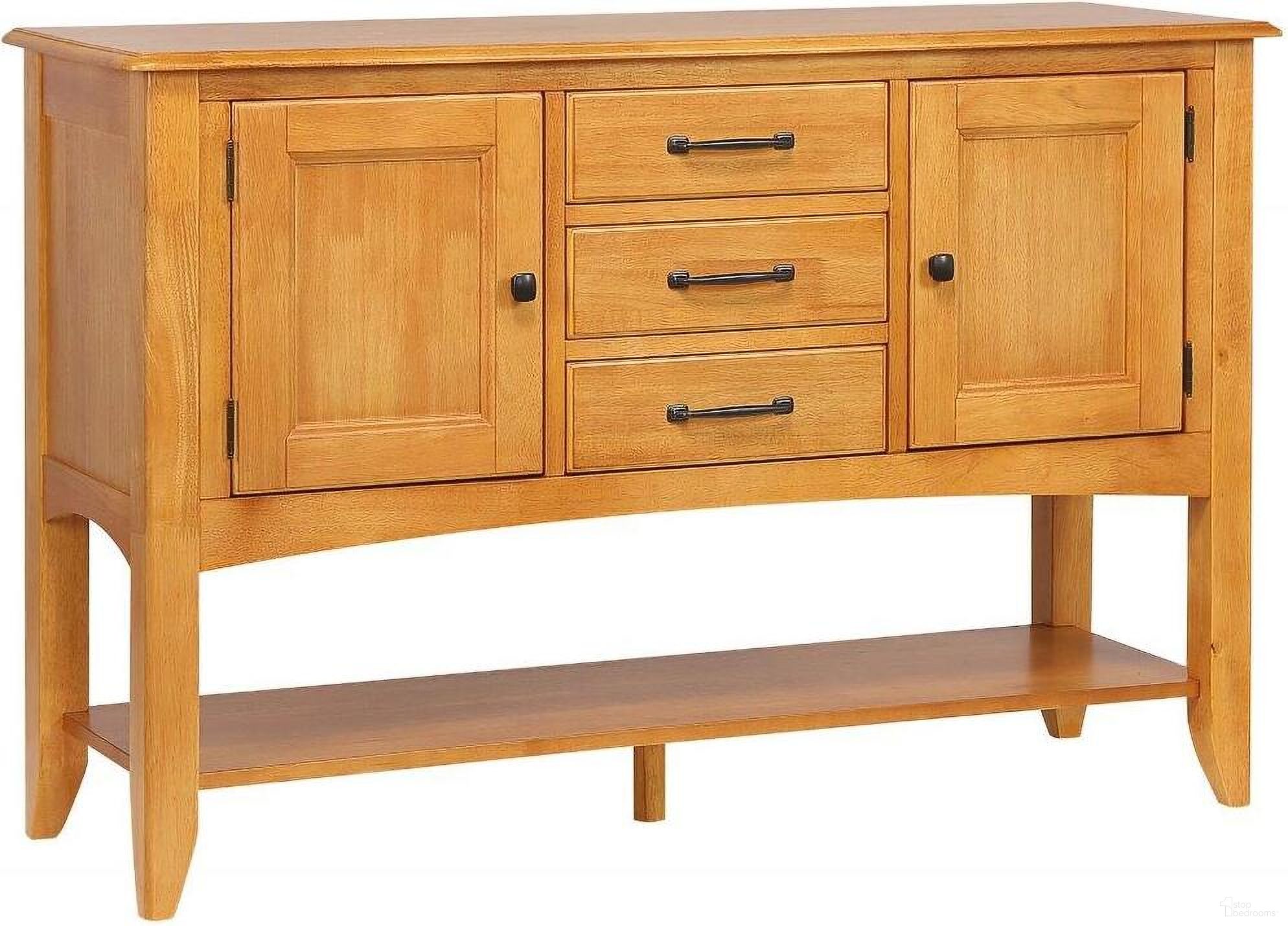 The appearance of Sunset Trading Selections Sideboard With Large Display Shelf 3 Drawers 2 Storage Cabinets Light Oak designed by Sunset Trading in the transitional interior design. This light oak piece of furniture  was selected by 1StopBedrooms from Oak Selections Collection to add a touch of cosiness and style into your home. Sku: DLU-1122-SB-LO. Material: Wood.