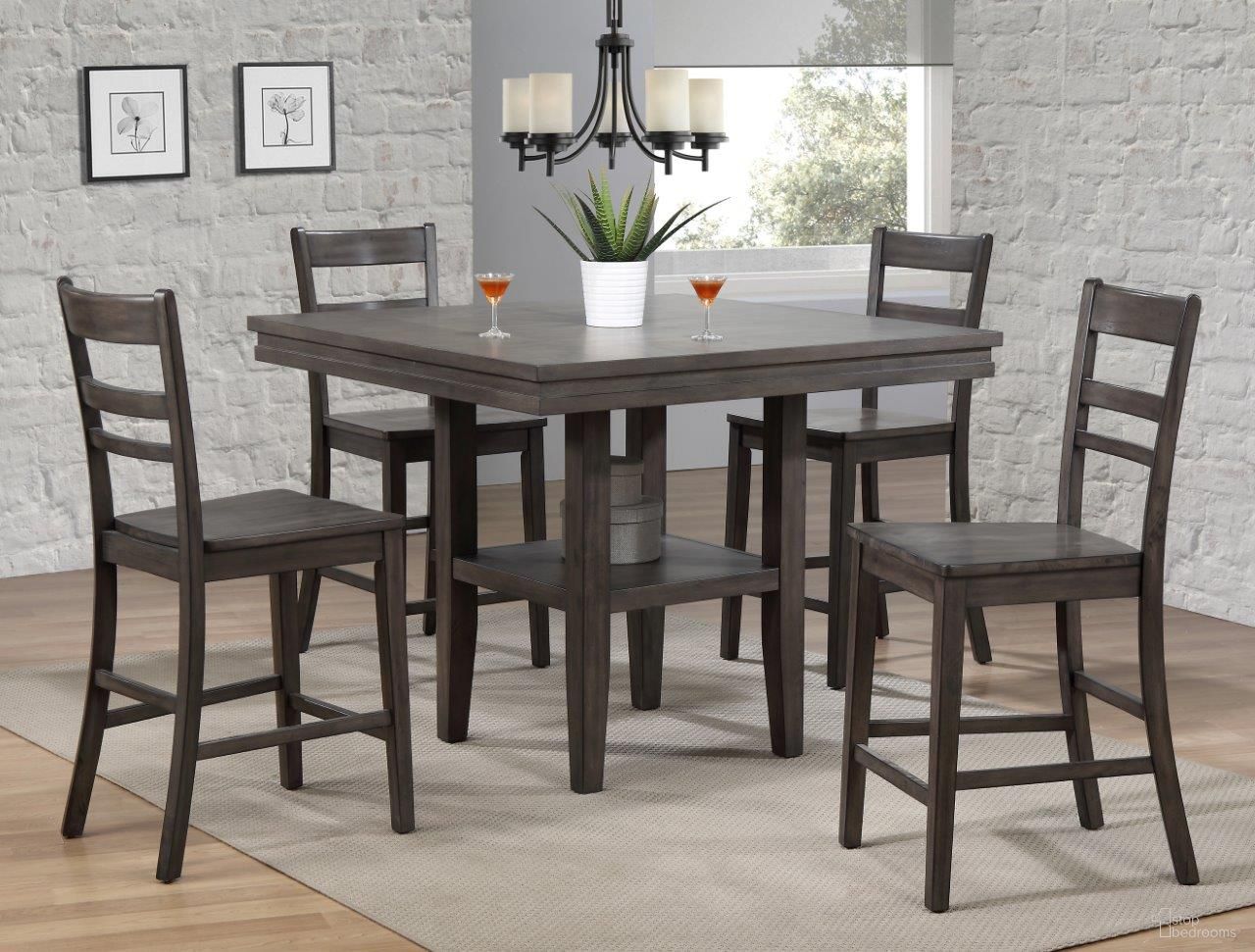 The appearance of Sunset Trading Shades of Gray 5 Piece Square Pub Table Set with Storage Shelf designed by Sunset Trading in the traditional interior design. This weathered grey piece of furniture was selected by 1StopBedrooms from Shades Of Gray Collection to add a touch of cosiness and style into your home. Sku: DLU-EL-TL-4545C-AG;DLU-EL-B200-AG-RTA;DLU-EL-B200-AG-RTA. Material: Wood.