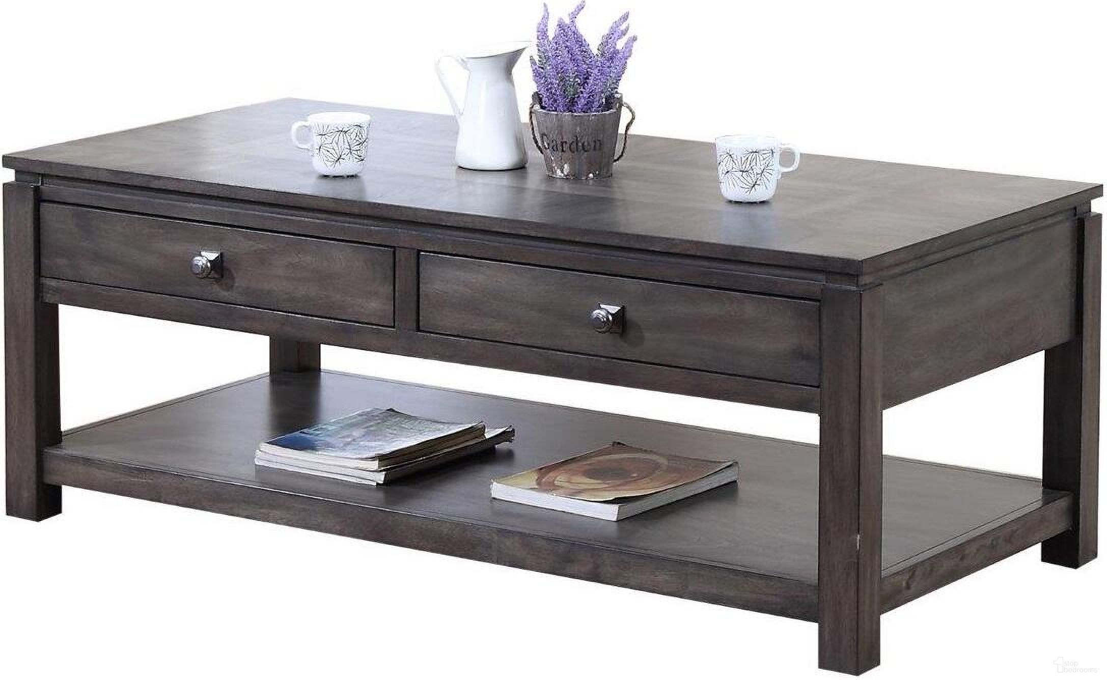 The appearance of Sunset Trading Shades of Gray Coffee Table with Drawers and Shelf designed by Sunset Trading in the traditional interior design. This weathered grey piece of furniture was selected by 1StopBedrooms from Shades Of Gray Collection to add a touch of cosiness and style into your home. Sku: DLU-EL1608. Material: Wood.
