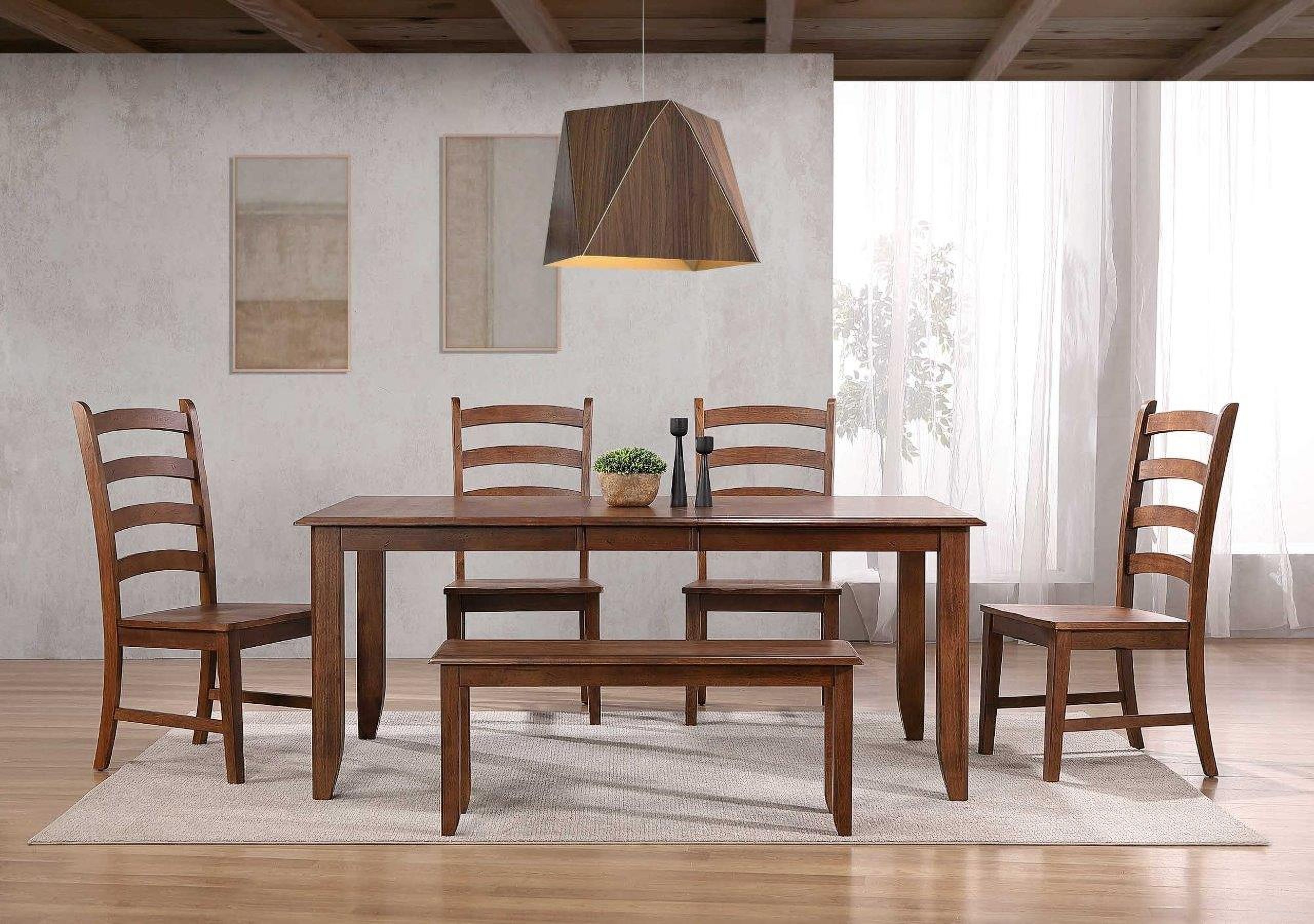 The appearance of Sunset Trading Simply Brook 6 Piece 72 Inch Rectangular Extendable Table Dining Set With Bench In Brown designed by Sunset Trading in the traditional interior design. This brown piece of furniture was selected by 1StopBedrooms from Simply Brook Collection to add a touch of cosiness and style into your home. Sku: DLU-BR-TL-4272-AM;DLU-BR-C80-AM-RTA;DLU-BR-C80-AM-RTA;DLU-BR-BENCH-AM-RTA. Material: Wood.