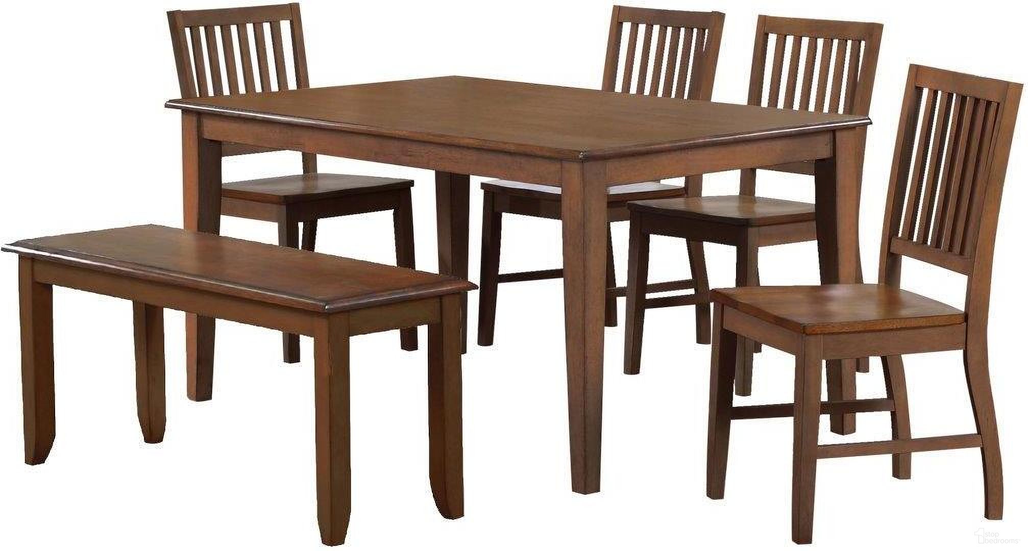 The appearance of Sunset Trading Simply Brook 6 Piece Rectangular Dining Set With Bench In Brown designed by Sunset Trading in the modern / contemporary interior design. This brown piece of furniture was selected by 1StopBedrooms from Simply Brook Collection to add a touch of cosiness and style into your home. Sku: DLU-BR-TL-3660-AM;DLU-BR-C60-AM-2;DLU-BR-C60-AM-2;DLU-BR-BENCH-AM-RTA. Material: Wood.