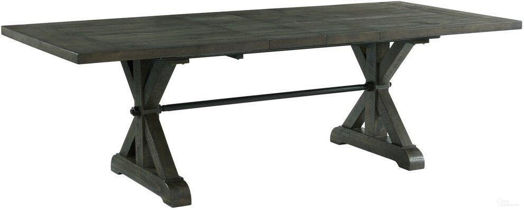 The appearance of Sunset Trading Trestle 96 Inch Rectangular Extension Pedestal Dining Table Distressed Gray Wood designed by Sunset Trading in the modern / contemporary interior design. This gray piece of furniture was selected by 1StopBedrooms from Trestle Collection to add a touch of cosiness and style into your home. Sku: ED-SK100T;ED-SK100B. Table Base Style: Trestle. Material: Wood. Table Top Shape: Rectangular. Size: 96".