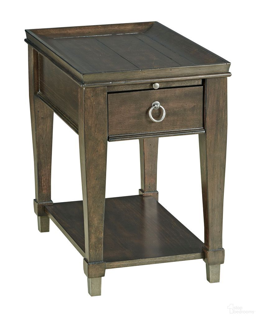 The appearance of Sunset Valley Chairside Table In Rich Mocha designed by Hammary in the transitional interior design. This rich mocha piece of furniture  was selected by 1StopBedrooms from Sunset Valley Collection to add a touch of cosiness and style into your home. Sku: 197-916D. Material: Maple.