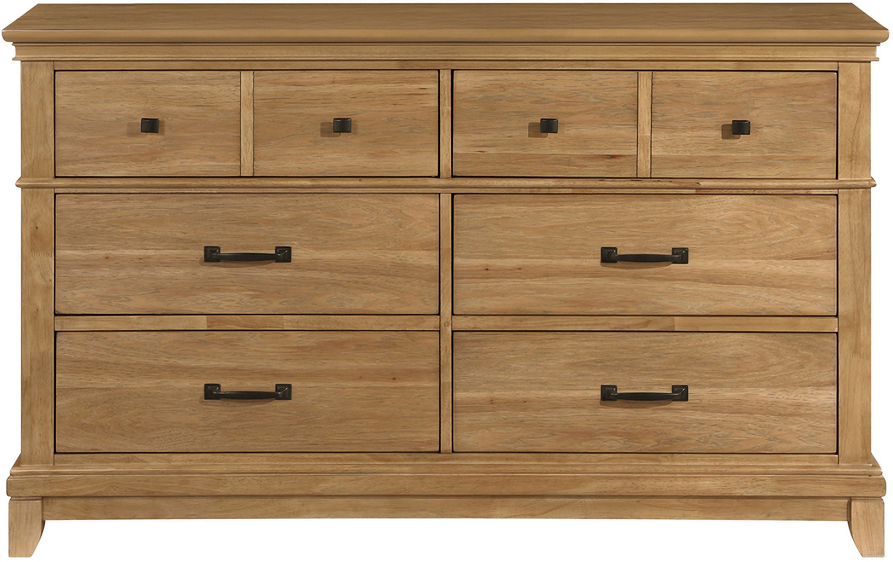 The appearance of Sunstone 6 Drawer Wood Dresser In Honey Brown designed by New Classic in the rustic / southwestern interior design. This honey brown piece of furniture was selected by 1StopBedrooms from Sunstone Collection to add a touch of cosiness and style into your home. Sku: B3907-050. Material: Wood.