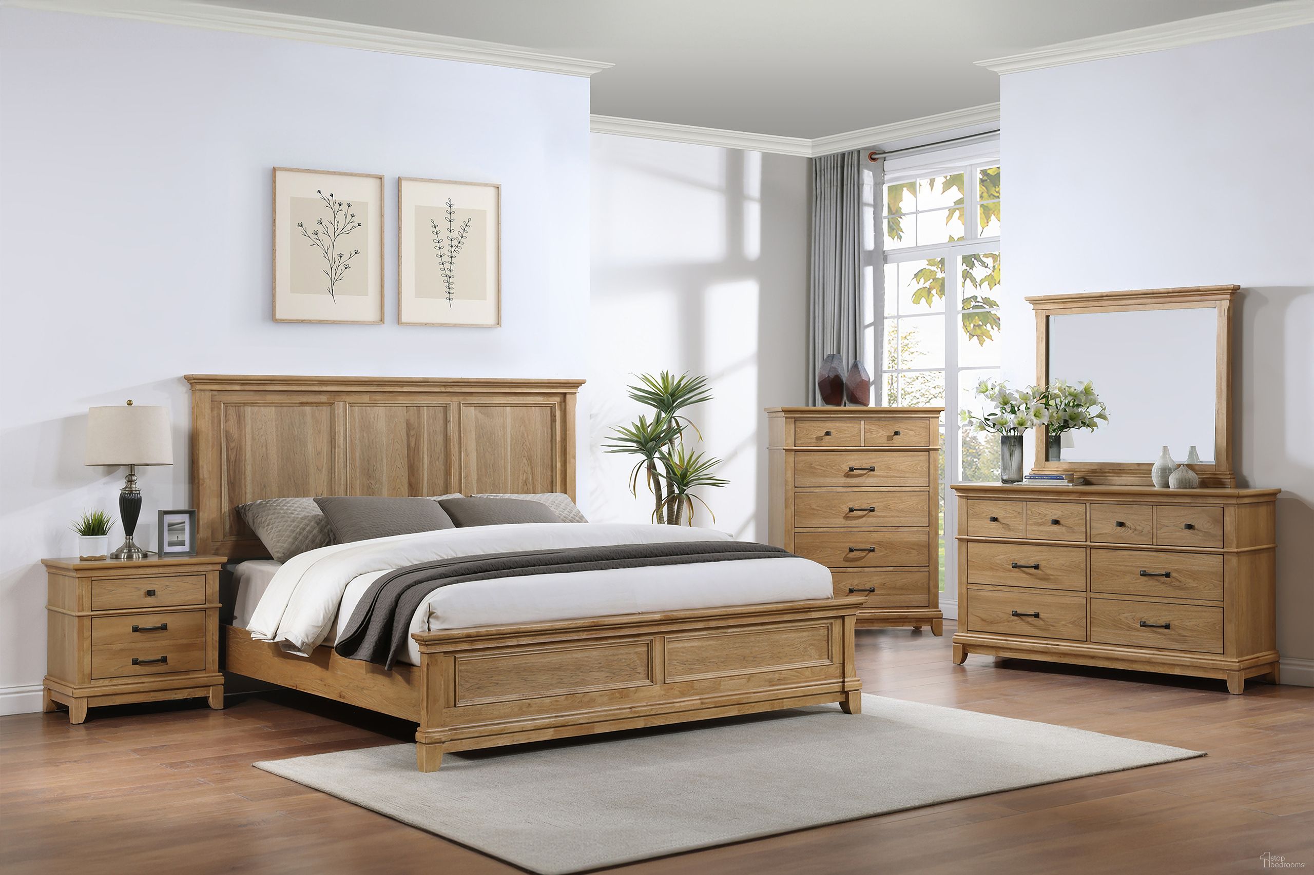 The appearance of Sunstone Wood Panel Bedroom Set In Honey Brown designed by New Classic in the rustic / southwestern interior design. This honey brown piece of furniture was selected by 1StopBedrooms from Sunstone Collection to add a touch of cosiness and style into your home. Sku: B3907-310;B3907-320;B3907-330;B3907-040. Material: Polyester. Bed Size: California King.