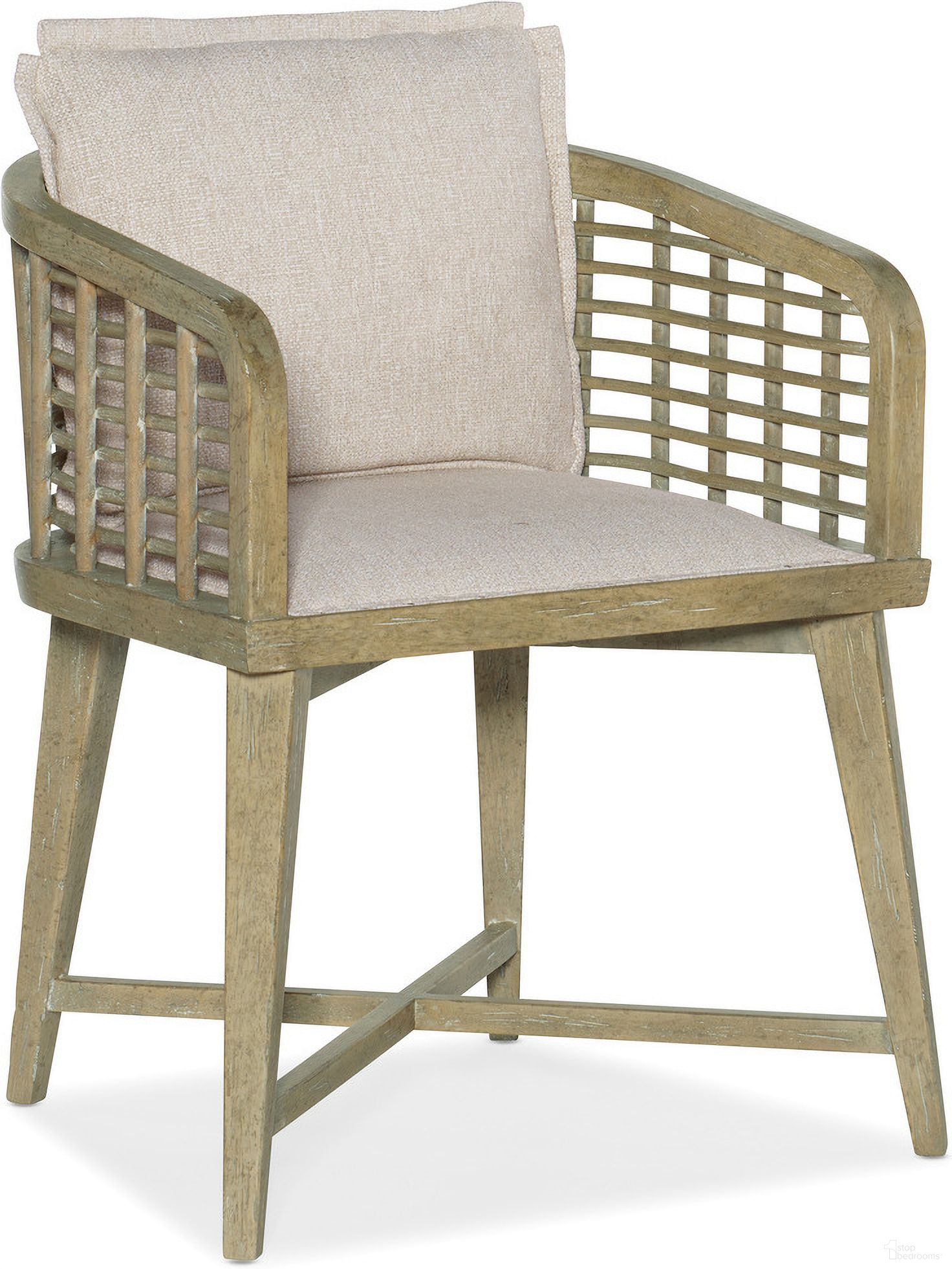 The appearance of Surfrider Barrel Back Chair designed by Hooker in the transitional interior design. This beige piece of furniture  was selected by 1StopBedrooms from Surfrider Collection to add a touch of cosiness and style into your home. Sku: 6015-75600-80. Material: Fabric. Chair Type: Arm Chair.