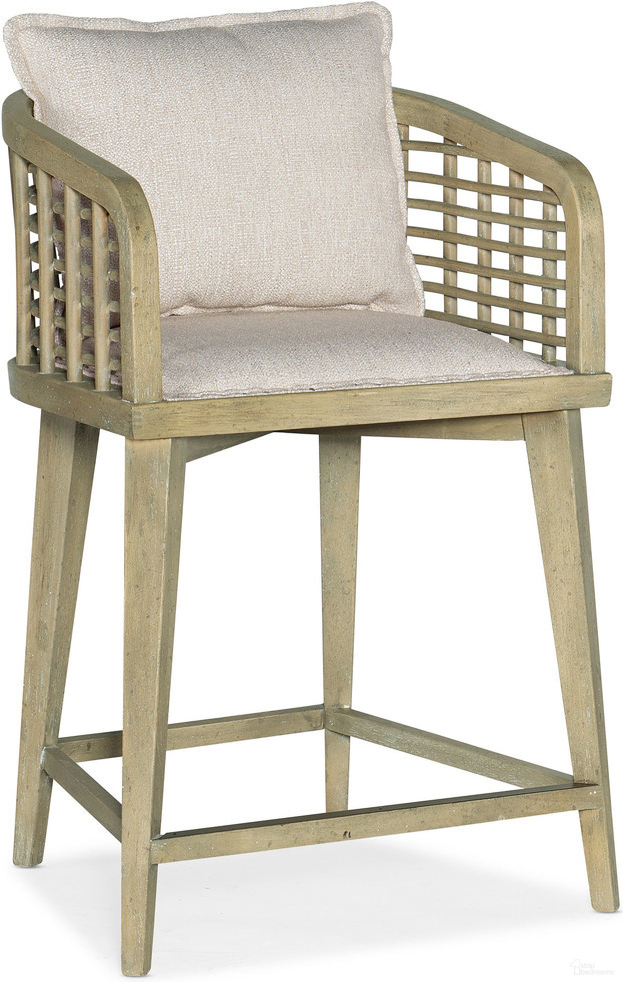 The appearance of Surfrider Barrel Back Counter Stool designed by Hooker in the transitional interior design. This beige piece of furniture was selected by 1StopBedrooms from Surfrider Collection to add a touch of cosiness and style into your home. Sku: 6015-75350-80. Material: Fabric.