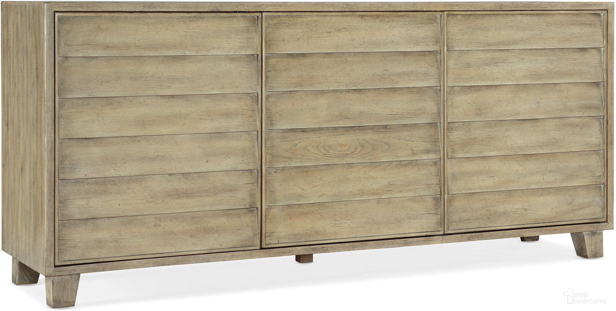 The appearance of Surfrider Buffet designed by Hooker in the transitional interior design. This light wood piece of furniture was selected by 1StopBedrooms from Surfrider Collection to add a touch of cosiness and style into your home. Sku: 6015-75900-80. Material: Pine.