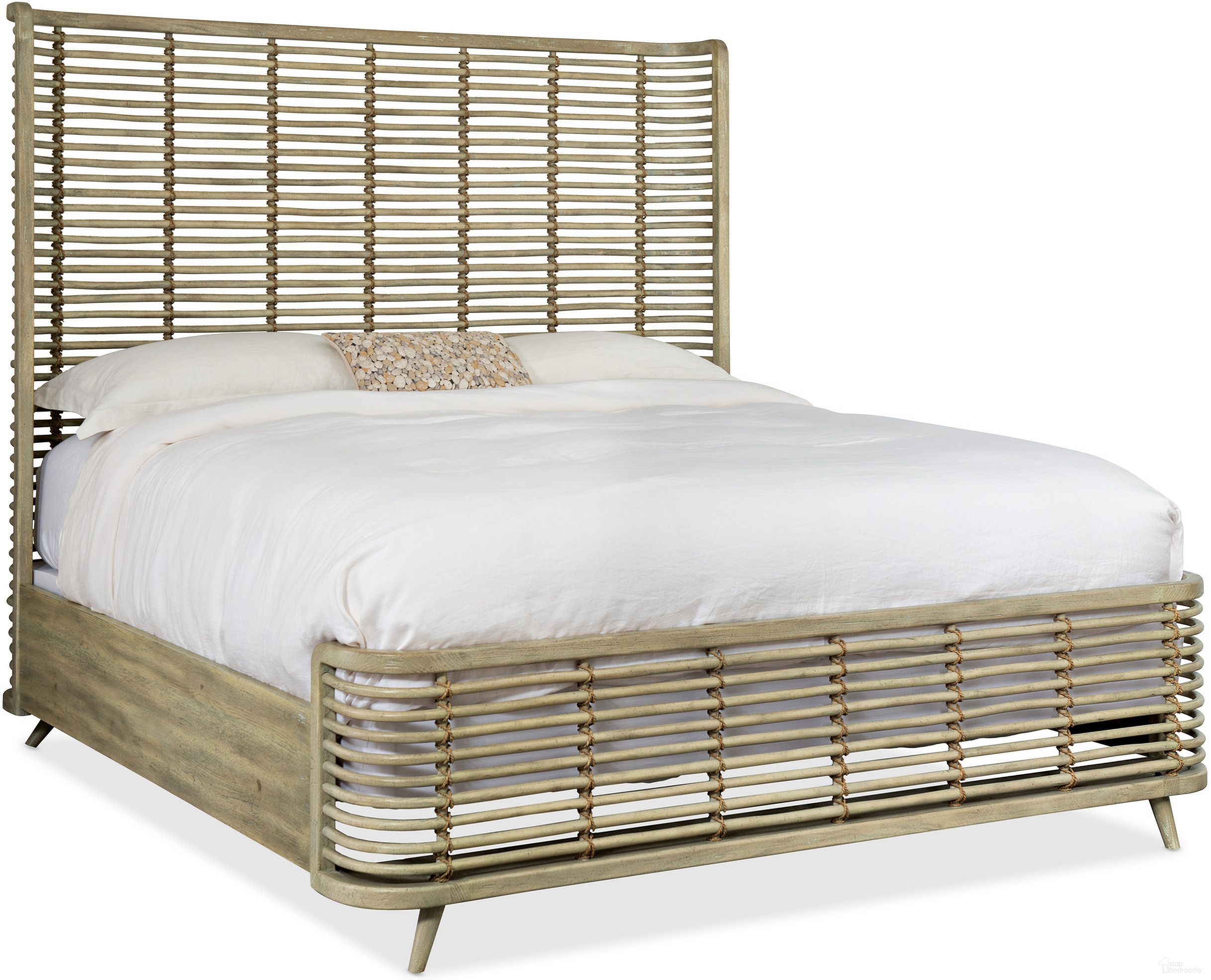 The appearance of Surfrider Queen Rattan Bed designed by Hooker in the transitional interior design. This light wood piece of furniture  was selected by 1StopBedrooms from Surfrider Collection to add a touch of cosiness and style into your home. Sku: 6015-90251-80;6015-90252-80;6015-90253-80. Bed Type: Panel Bed. Bed Size: Queen. Material: Veneer.