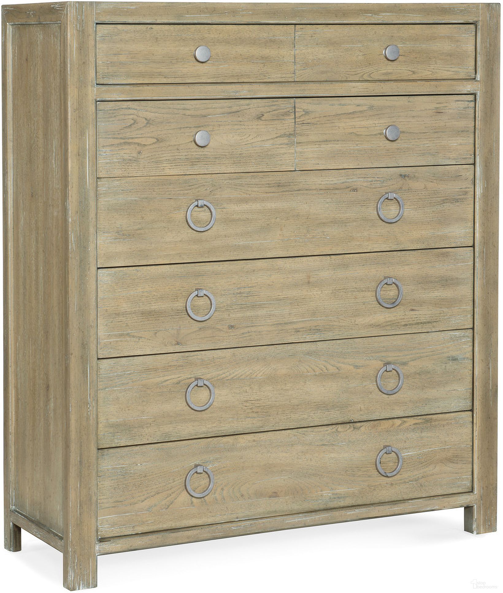 The appearance of Surfrider Six-Drawer Chest designed by Hooker in the transitional interior design. This light wood piece of furniture  was selected by 1StopBedrooms from Surfrider Collection to add a touch of cosiness and style into your home. Sku: 6015-90010-80. Material: Veneer.