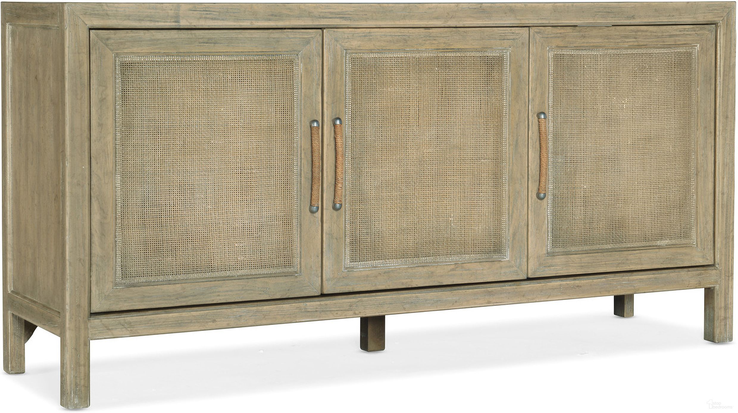 The appearance of Surfrider Small Media Console designed by Hooker in the transitional interior design. This light wood piece of furniture was selected by 1StopBedrooms from Surfrider Collection to add a touch of cosiness and style into your home. Sku: 6015-55465-80. Material: Veneer.