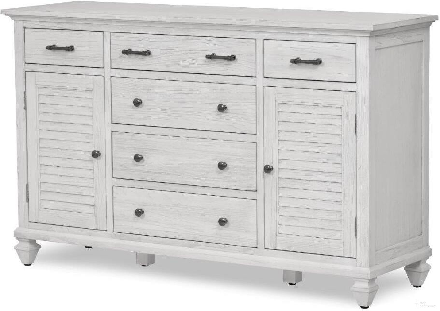 The appearance of Surfside 6 Drawer With 2 Door Dresser In White designed by Sea Winds Trading in the transitional interior design. This white piece of furniture was selected by 1StopBedrooms from Surfside Collection to add a touch of cosiness and style into your home. Sku: B27736-WW. Material: Wood.