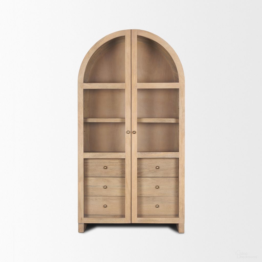 The appearance of Suri Wood with Glass Doors Arched Curio Cabinet In Brown designed by Mercana in the country / farmhouse interior design. This brown piece of furniture was selected by 1StopBedrooms from Suri Collection to add a touch of cosiness and style into your home. Sku: 70825. Material: Solid Wood.