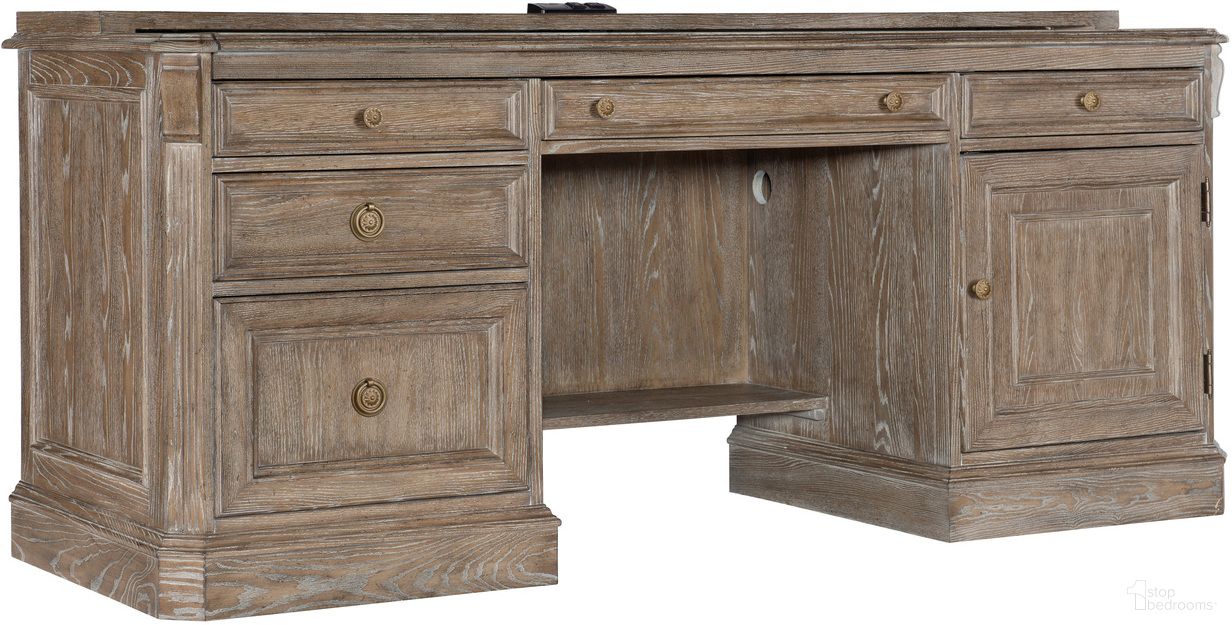 The appearance of Sutter Sutter Computer Credenza designed by Hooker in the traditional interior design. This medium wood piece of furniture  was selected by 1StopBedrooms from Sutter Collection to add a touch of cosiness and style into your home. Sku: 5981-10464-80. Material: Veneer.