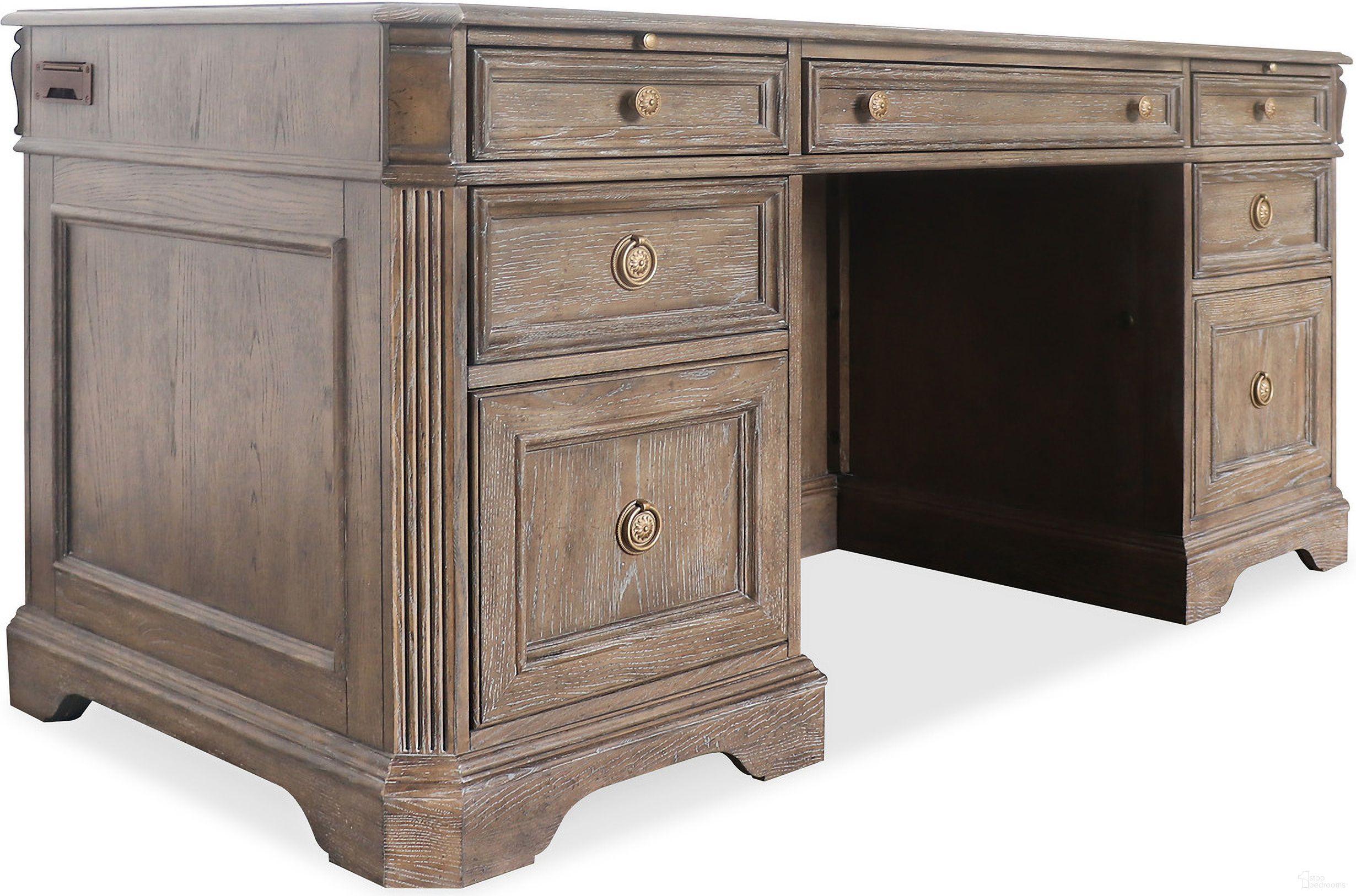 The appearance of Sutter Sutter Junior Executive Desk designed by Hooker in the traditional interior design. This medium wood piece of furniture  was selected by 1StopBedrooms from Sutter Collection to add a touch of cosiness and style into your home. Sku: 5981-10660-80. Material: Veneer.