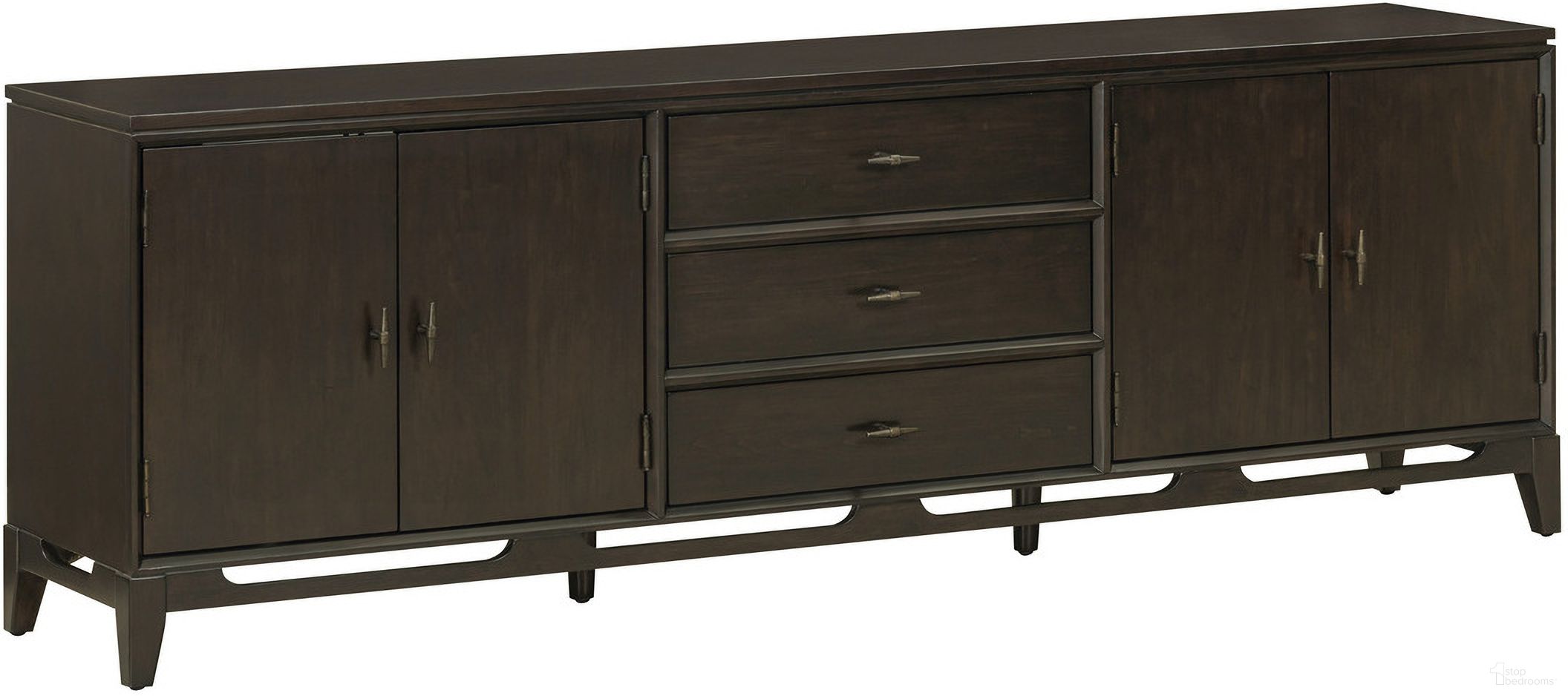 The appearance of Sutton 85 Inch Console with 4 Doors In French Roast designed by Aspenhome in the transitional interior design. This roast piece of furniture was selected by 1StopBedrooms from Sutton Collection to add a touch of cosiness and style into your home. Sku: I3048-285. Material: Wood.