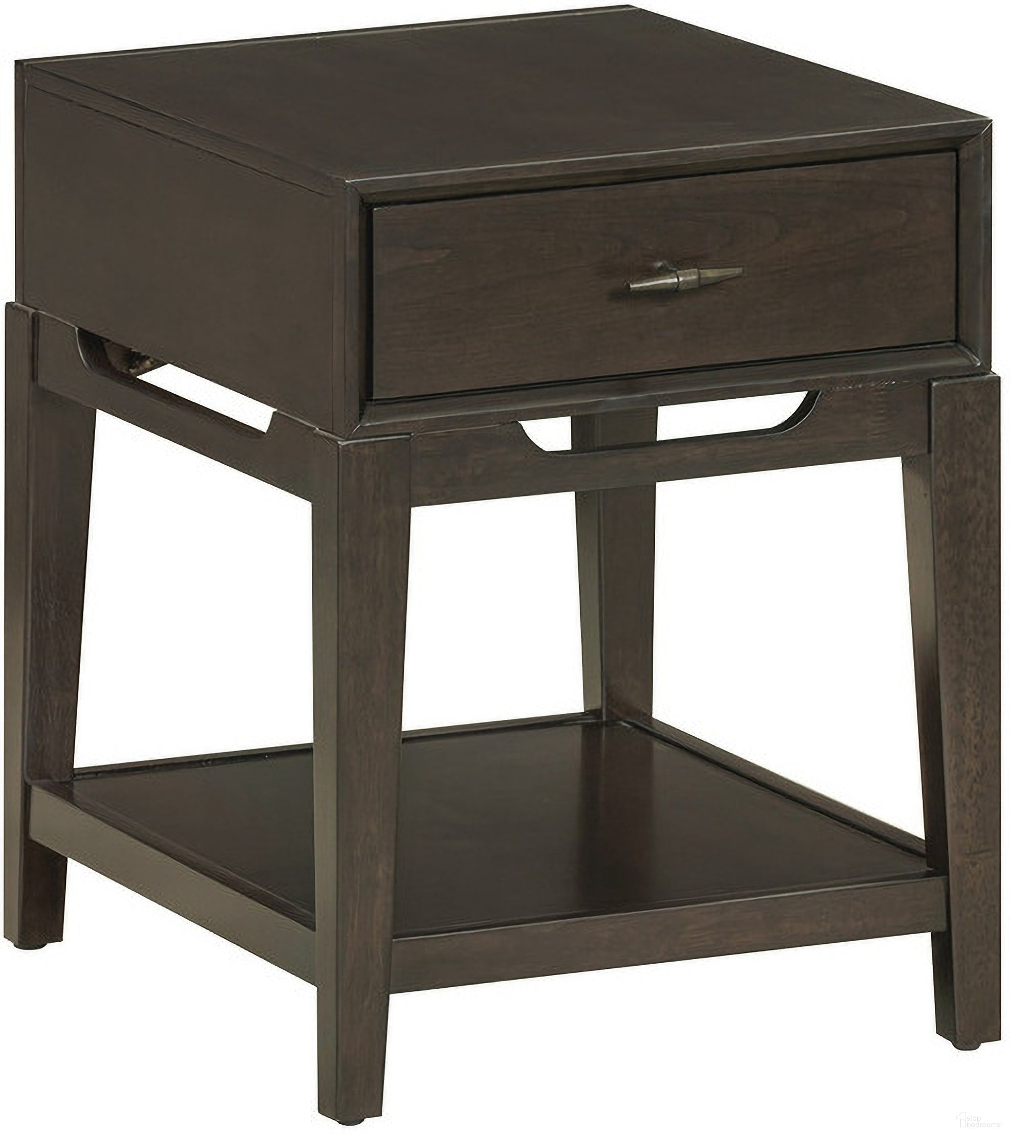 The appearance of Sutton Chairside Table In French Roast designed by Aspenhome in the transitional interior design. This roast piece of furniture was selected by 1StopBedrooms from Sutton Collection to add a touch of cosiness and style into your home. Sku: I3048-9130. Material: Wood.