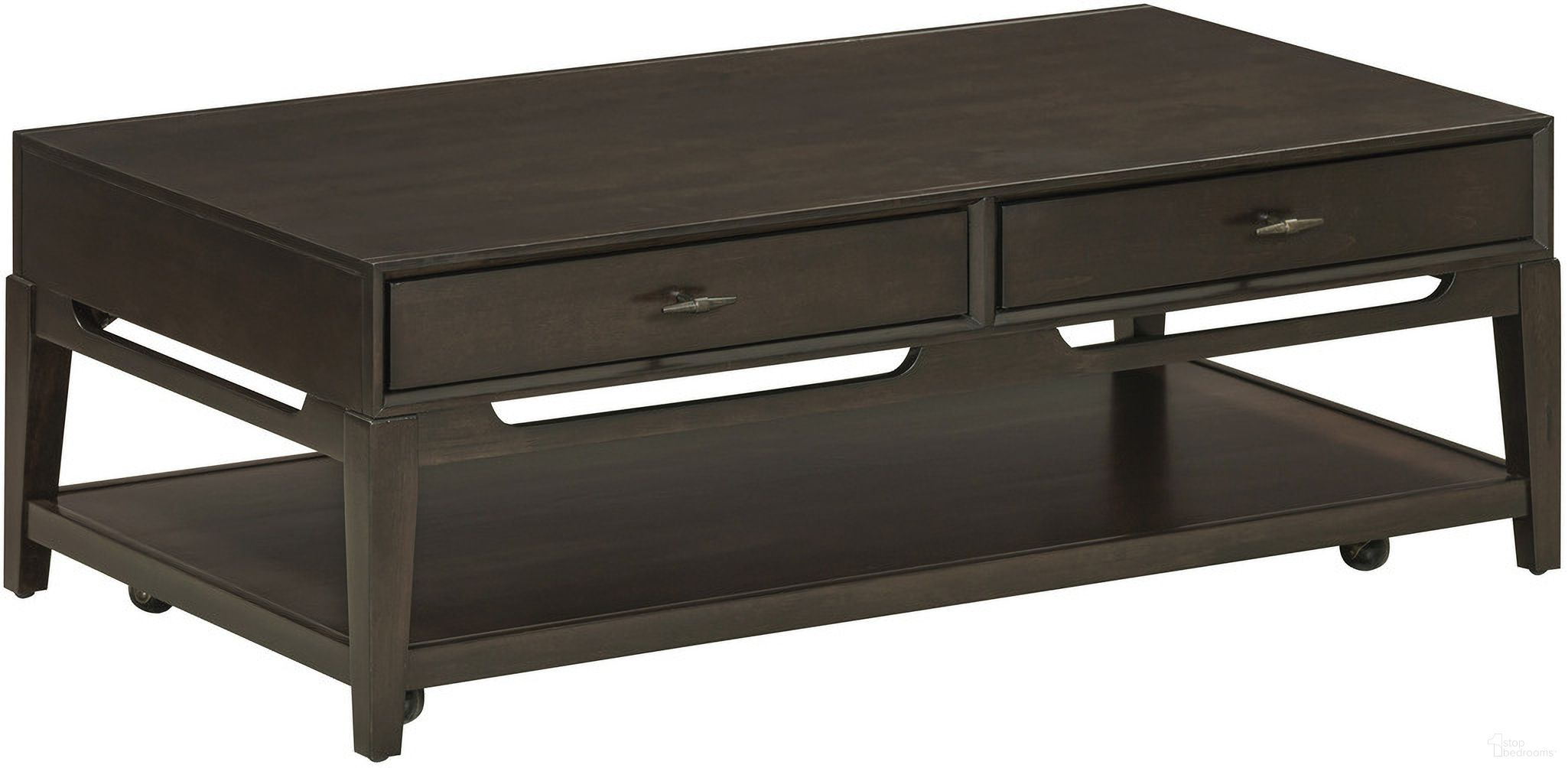 The appearance of Sutton Cocktail Table In French Roast designed by Aspenhome in the transitional interior design. This roast piece of furniture  was selected by 1StopBedrooms from Sutton Collection to add a touch of cosiness and style into your home. Sku: I3048-9100. Material: Wood.