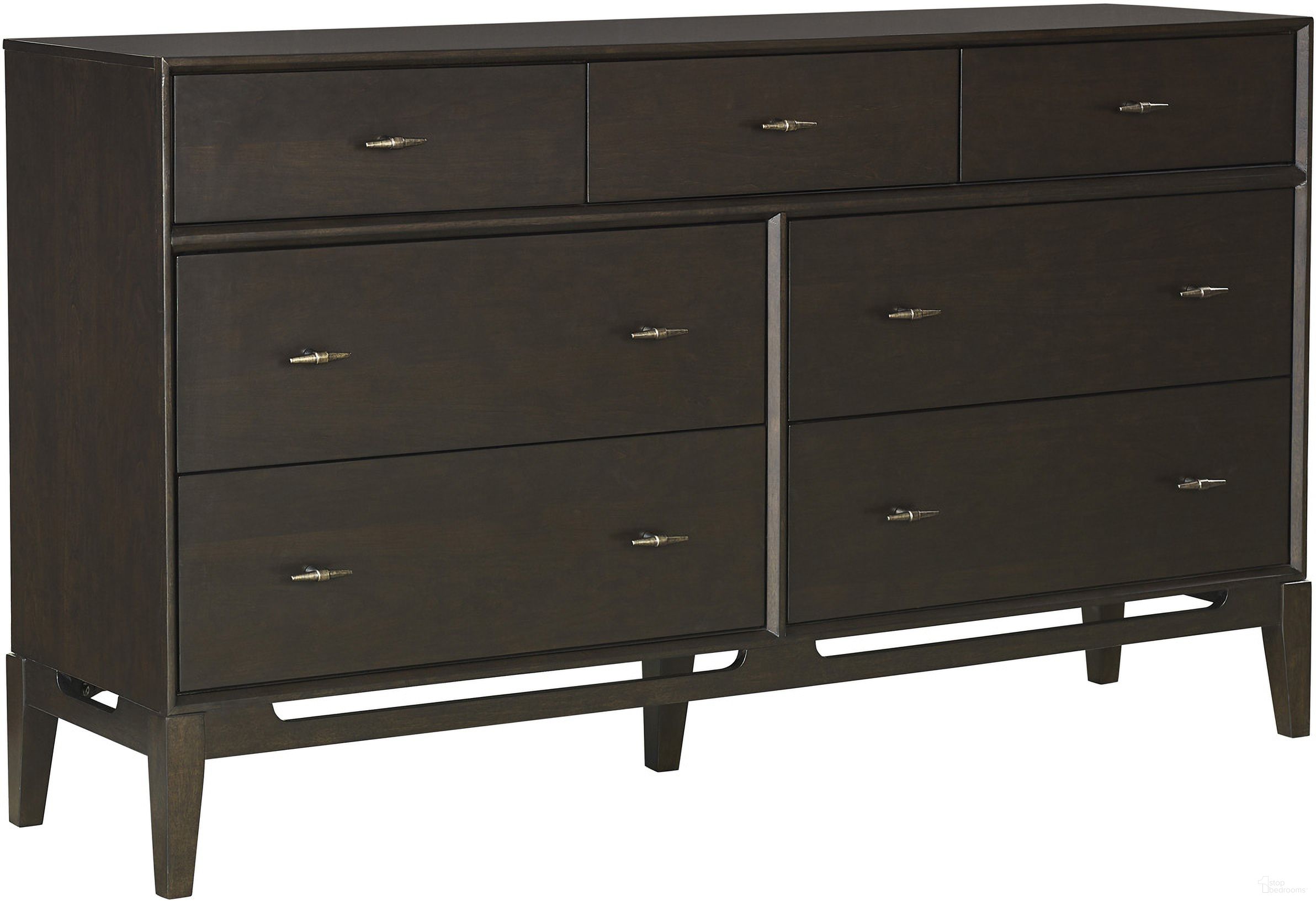 The appearance of Sutton Dresser In French Roast designed by Aspenhome in the transitional interior design. This roast piece of furniture  was selected by 1StopBedrooms from Sutton Collection to add a touch of cosiness and style into your home. Sku: I3048-453. Material: Wood.