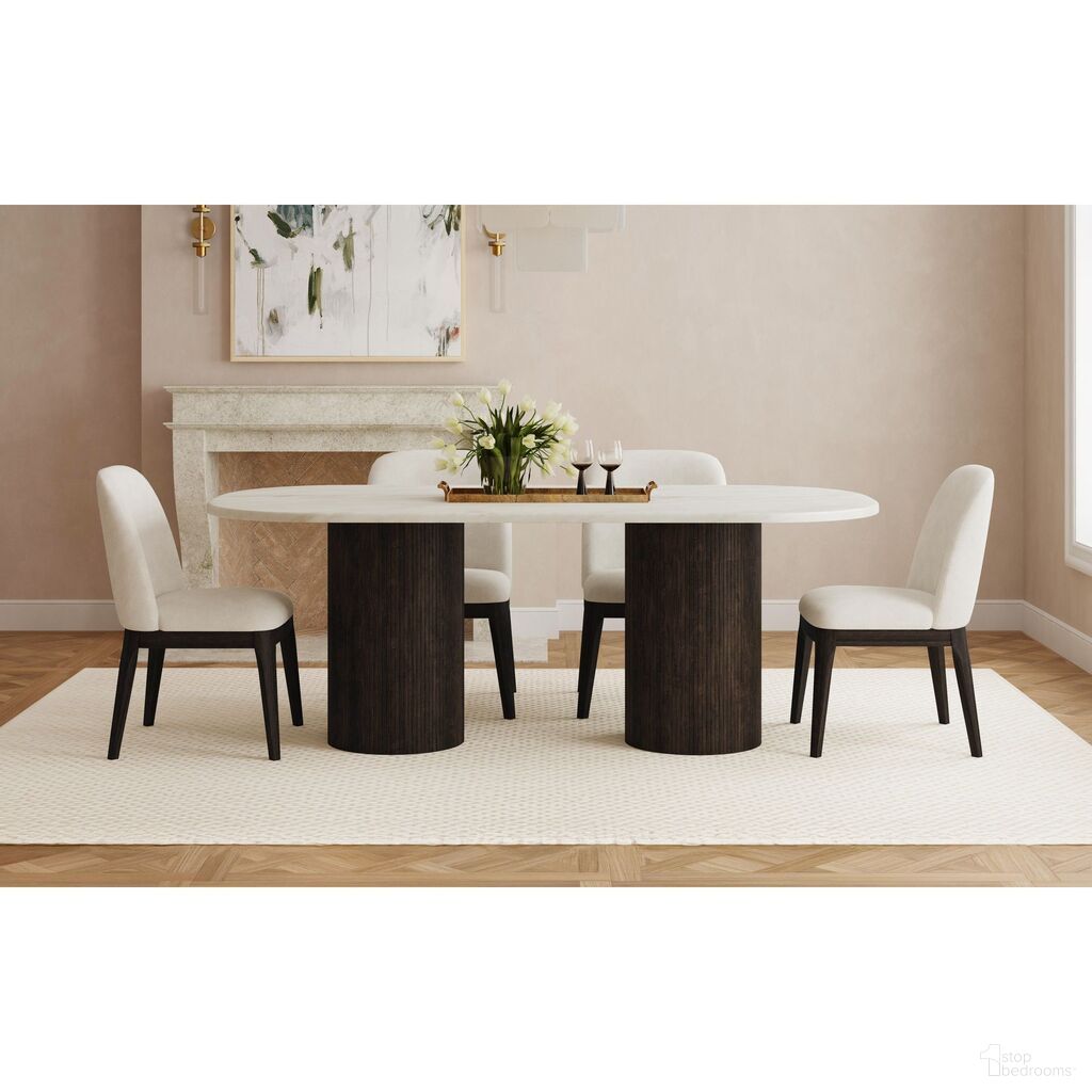 Sutton Oval Dining Room Set In White and Dark Brown