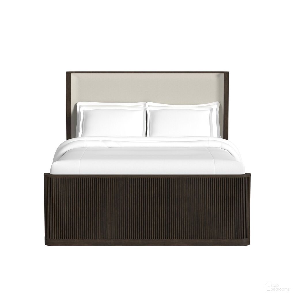 The appearance of Sutton Queen Upholstered Bed with Fabric In White and Dark Brown designed by Picket House in the modern / contemporary interior design. This white/dark brown piece of furniture  was selected by 1StopBedrooms from Sutton Collection to add a touch of cosiness and style into your home. Sku: B-16000-5-QUHF;B-16000-5-QKR. Bed Size: Queen. Material: Paper. Bed Type: Upholstered Bed.