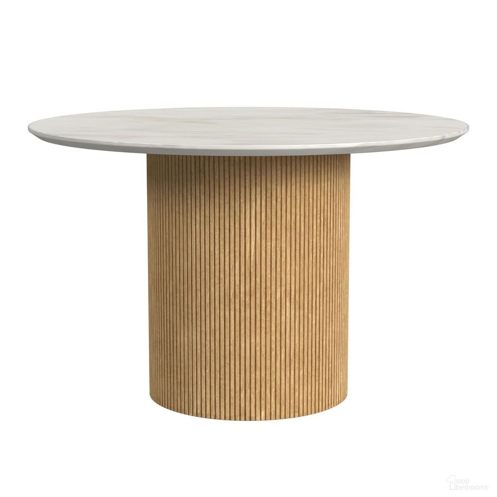 The appearance of Sutton Round Dining Table with Faux Marble Top In Natural and White designed by Picket House in the modern / contemporary interior design. This white/natural piece of furniture  was selected by 1StopBedrooms from Sutton Collection to add a touch of cosiness and style into your home. Sku: D-16000-7-RDTT;D-16000-6-RDTB. Table Base Style: Pedestal. Table Top Shape: Round. Material: Paper. Size: 47".