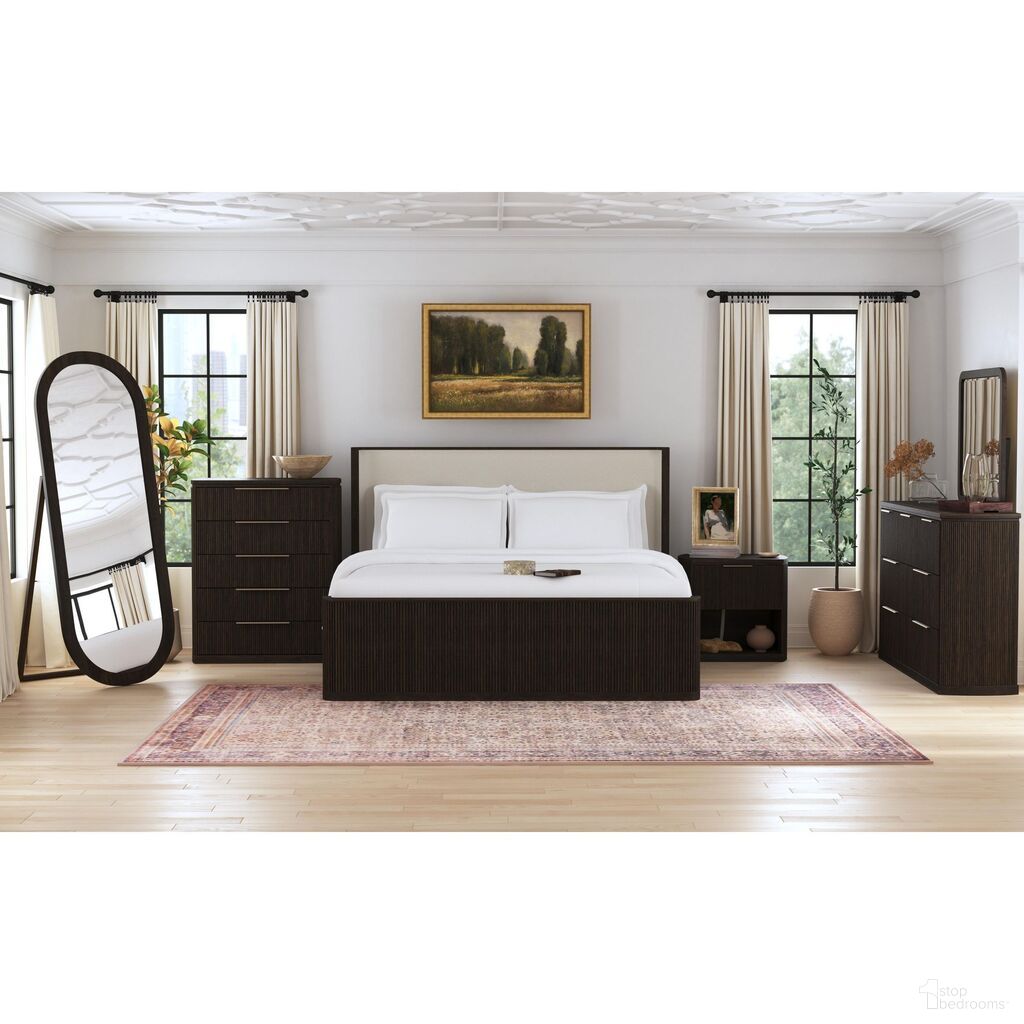 Sutton Upholstered Bedroom Set with Fabric In White and Dark Brown