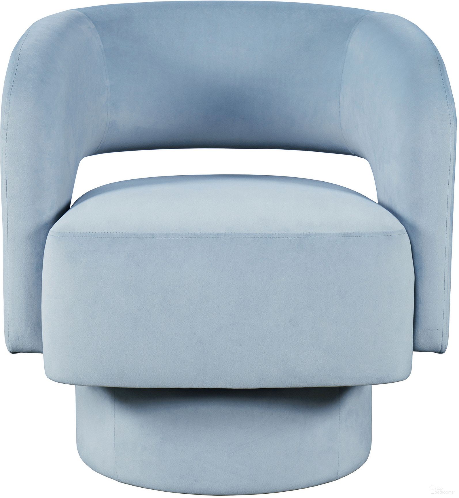 The appearance of Sutton Upholstered Split Back Curved Sculpture Swivel Accent Chair In Blue designed by Jofran in the modern / contemporary interior design. This blue piece of furniture  was selected by 1StopBedrooms from Sutton Collection to add a touch of cosiness and style into your home. Sku: SUTTON-SW-BLUE. Material: Iron.