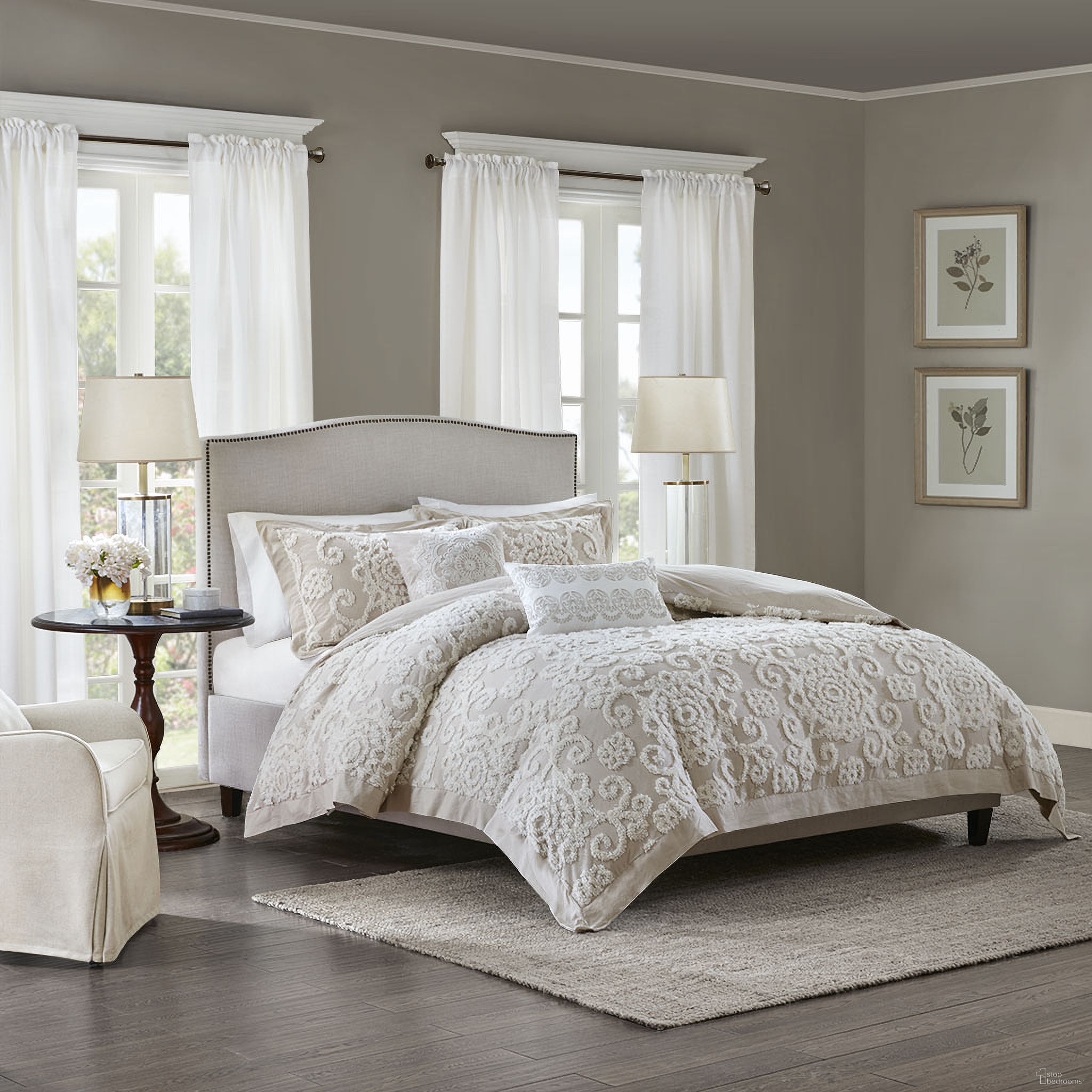 The appearance of Suzanna Cotton Tufted Embroidered Queen Duvet Cover Mini Set In Taupe designed by Olliix in the traditional interior design. This taupe piece of furniture was selected by 1StopBedrooms from Suzanna Collection to add a touch of cosiness and style into your home. Sku: HH12-1648. Bed Size: Queen. Material: Cotton.