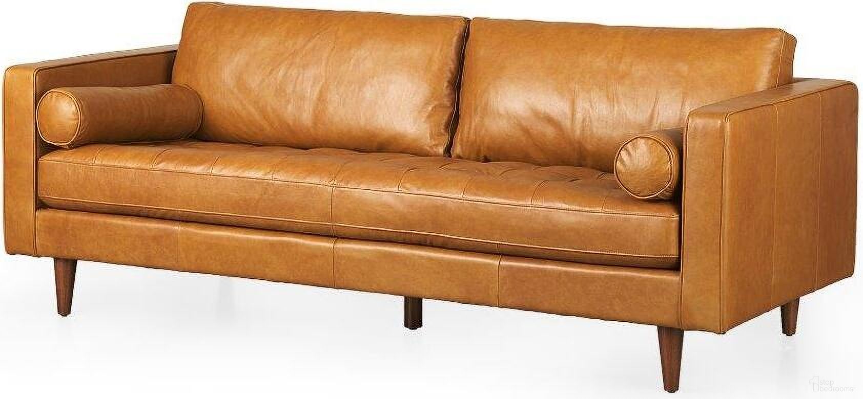 The appearance of Svend Tan Leather Sofa designed by Mercana in the modern / contemporary interior design. This tan piece of furniture  was selected by 1StopBedrooms from Svend Collection to add a touch of cosiness and style into your home. Sku: 69639. Material: Leather.