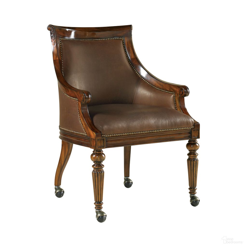 The appearance of Swank Game Chair In Chocolate and Brown designed by Maitland-Smith in the rustic / southwestern interior design. This chocolate/brown piece of furniture was selected by 1StopBedrooms from Maitland Smith Collection to add a touch of cosiness and style into your home. Sku: 8107-43. Material: Mahogany.