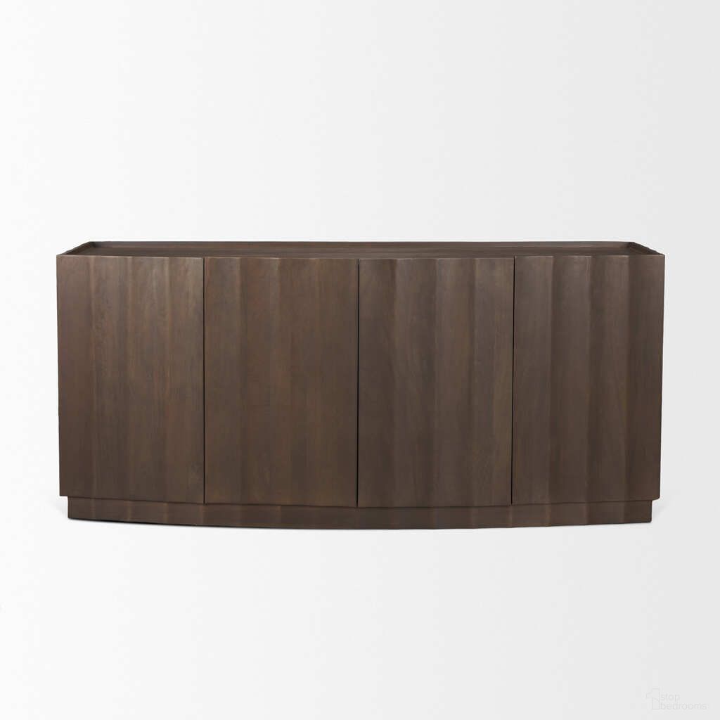 The appearance of Swanson Wooden Scalloped Sideboard In Brown designed by Mercana in the transitional interior design. This brown piece of furniture  was selected by 1StopBedrooms from Swanson Collection to add a touch of cosiness and style into your home. Sku: 71007. Material: Solid Wood.