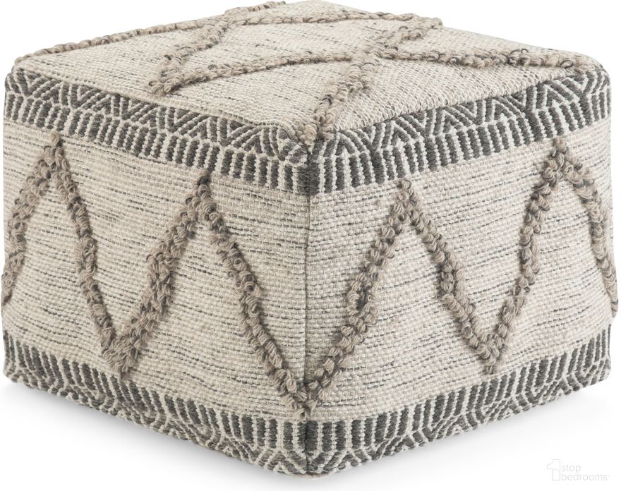 Sweeney Handloom Woven Pattern Square Pouf In Grey and Natural