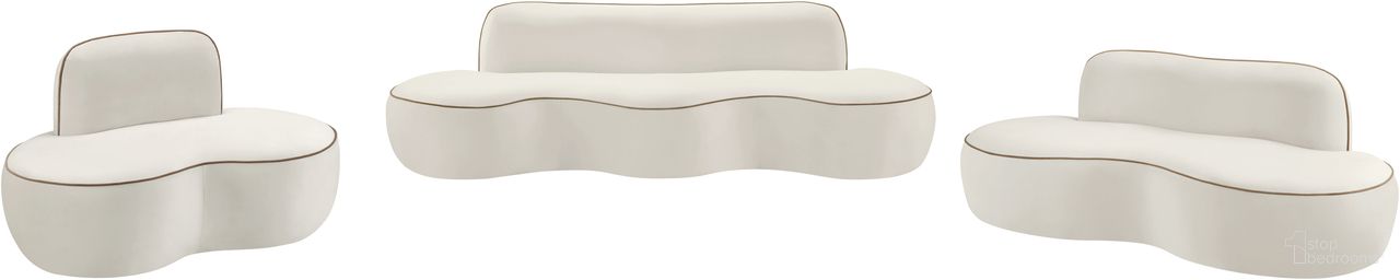 The appearance of Swerve Velvet Upholstered Living Room Set In Cream designed by Meridian in the modern / contemporary interior design. This cream piece of furniture  was selected by 1StopBedrooms from Swerve Collection to add a touch of cosiness and style into your home. Sku: 44021Cream-S;44021Cream-L. Material: Foam.