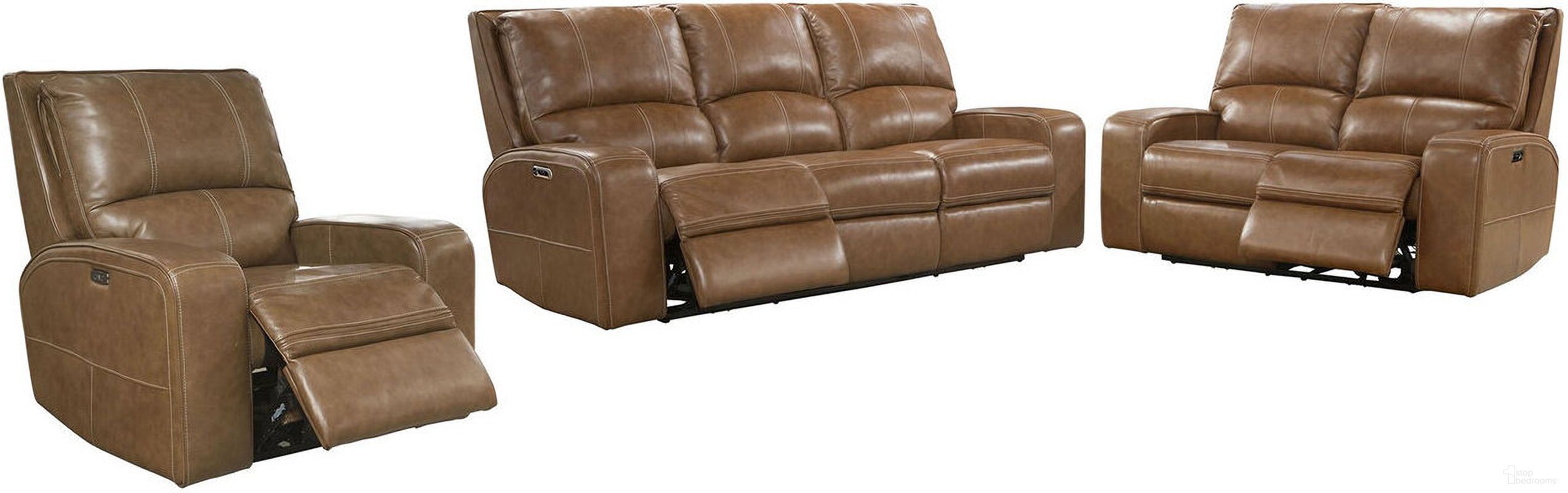 Swift Power Reclining Sofa Loveseat and Recliner In Brown