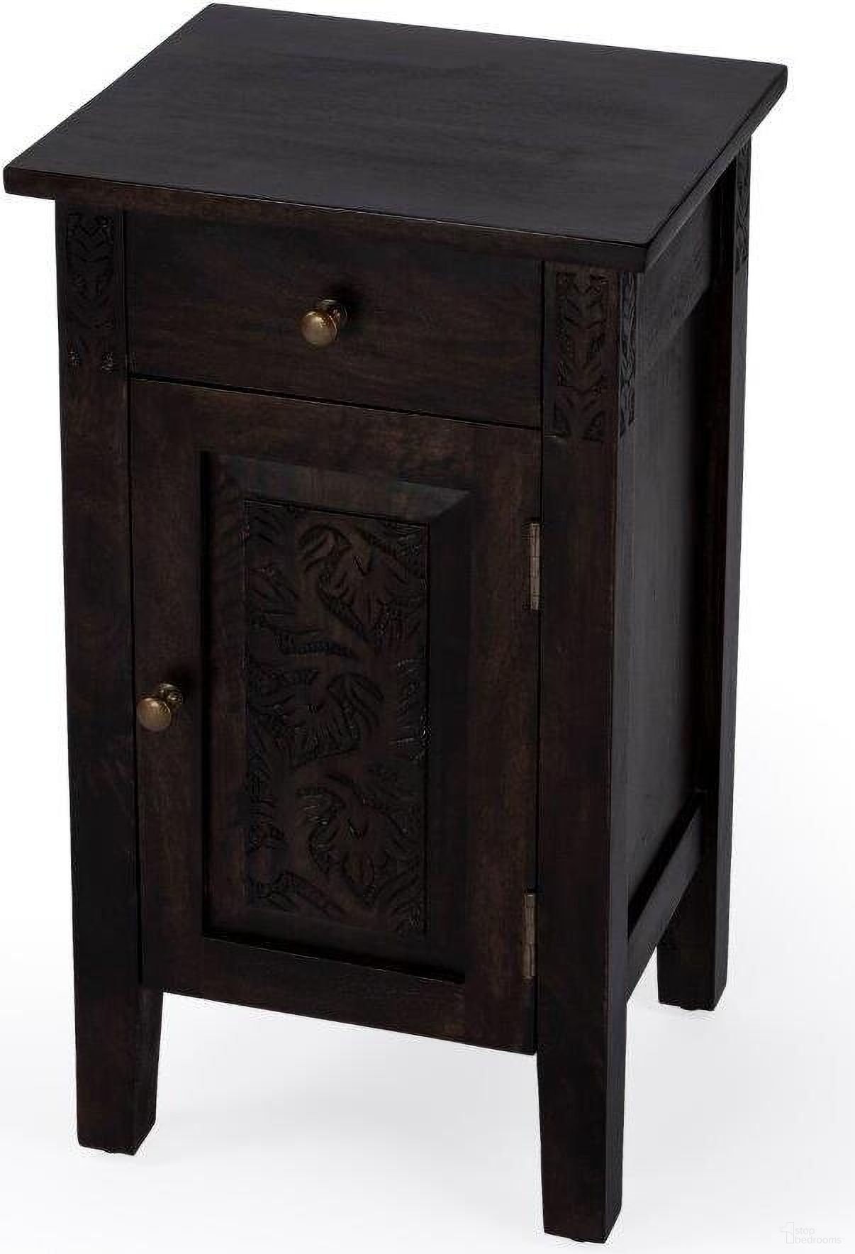 The appearance of Switra 1 Door 1 Drawer End Table In Coffee designed by Butler Specialty Company in the transitional interior design. This coffee piece of furniture  was selected by 1StopBedrooms from Switra Collection to add a touch of cosiness and style into your home. Sku: 1841403. Material: Wood.