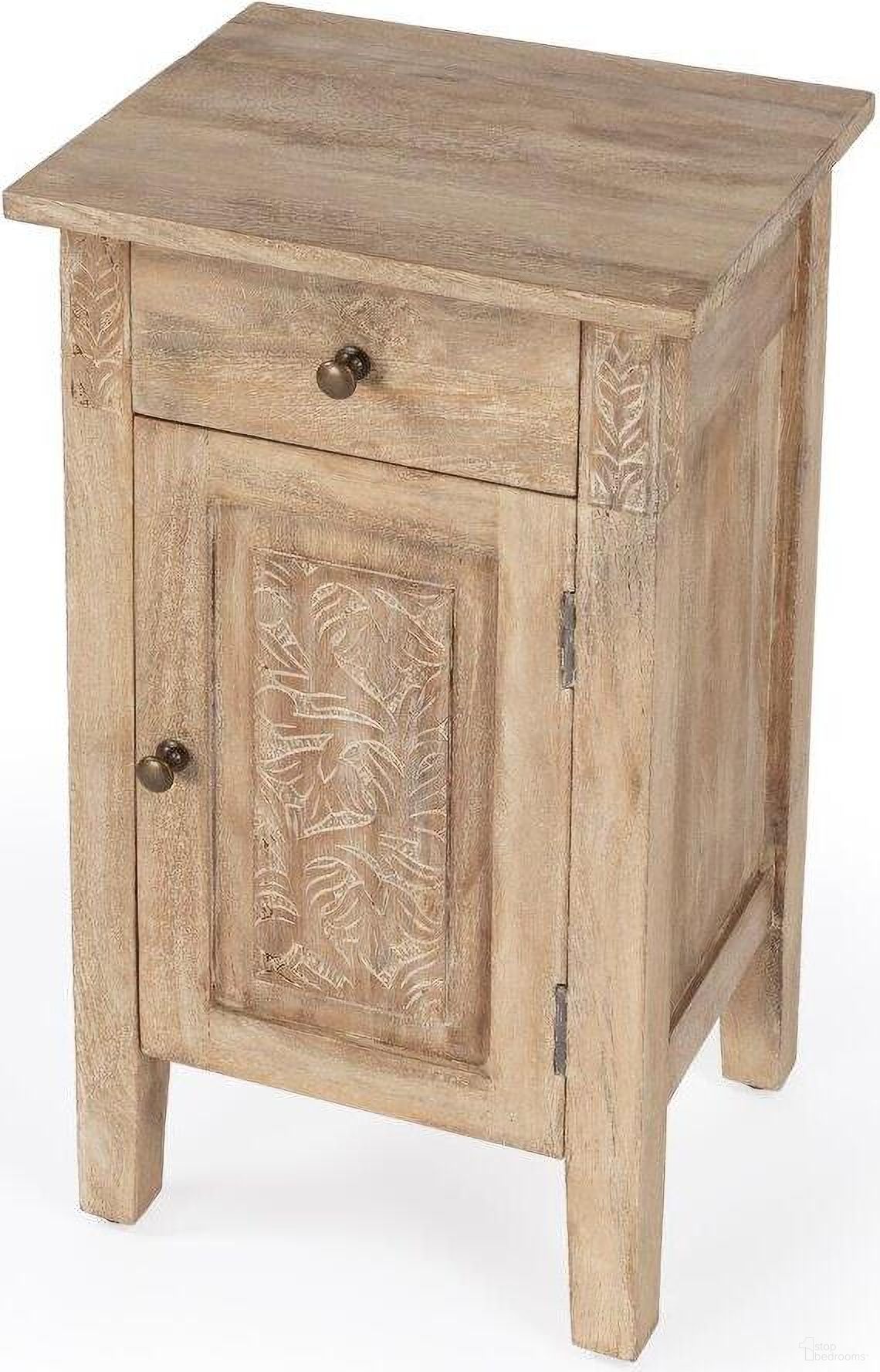 The appearance of Switra 1 Door 1 Drawer End Table In Natural Wood designed by Butler Specialty Company in the transitional interior design. This natural wood piece of furniture  was selected by 1StopBedrooms from Switra Collection to add a touch of cosiness and style into your home. Sku: 1841312. Material: Wood.