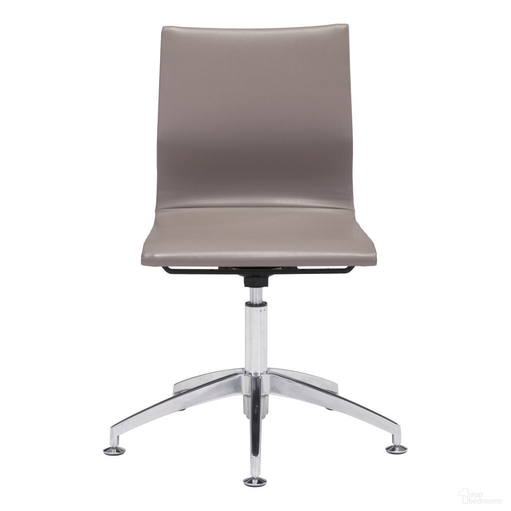 Swivel Faux Leather Conference Office Chair In Taupe and Silver