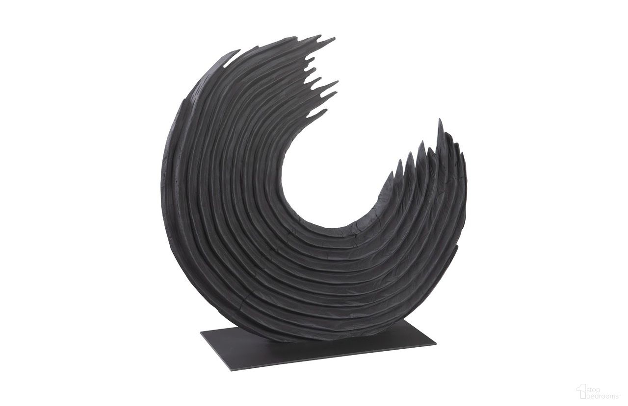 Swoop Tabletop Wood Small Sculpture with Metal Base In Black