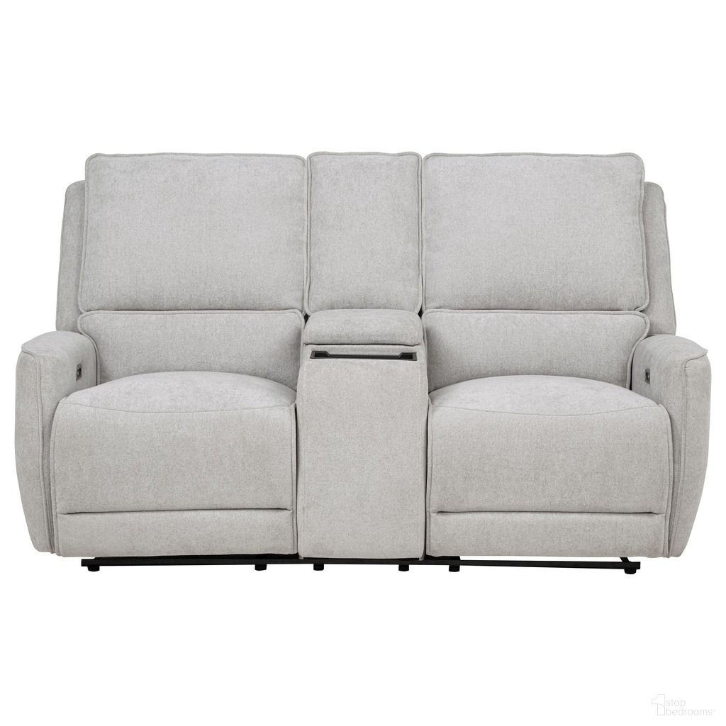 The appearance of Sylmar Chenille Upholstered Power Reclining Loveseat In Dove Grey designed by Coaster in the transitional interior design. This dove grey piece of furniture  was selected by 1StopBedrooms from Sylmar Collection to add a touch of cosiness and style into your home. Sku: 610522P. Material: Foam.