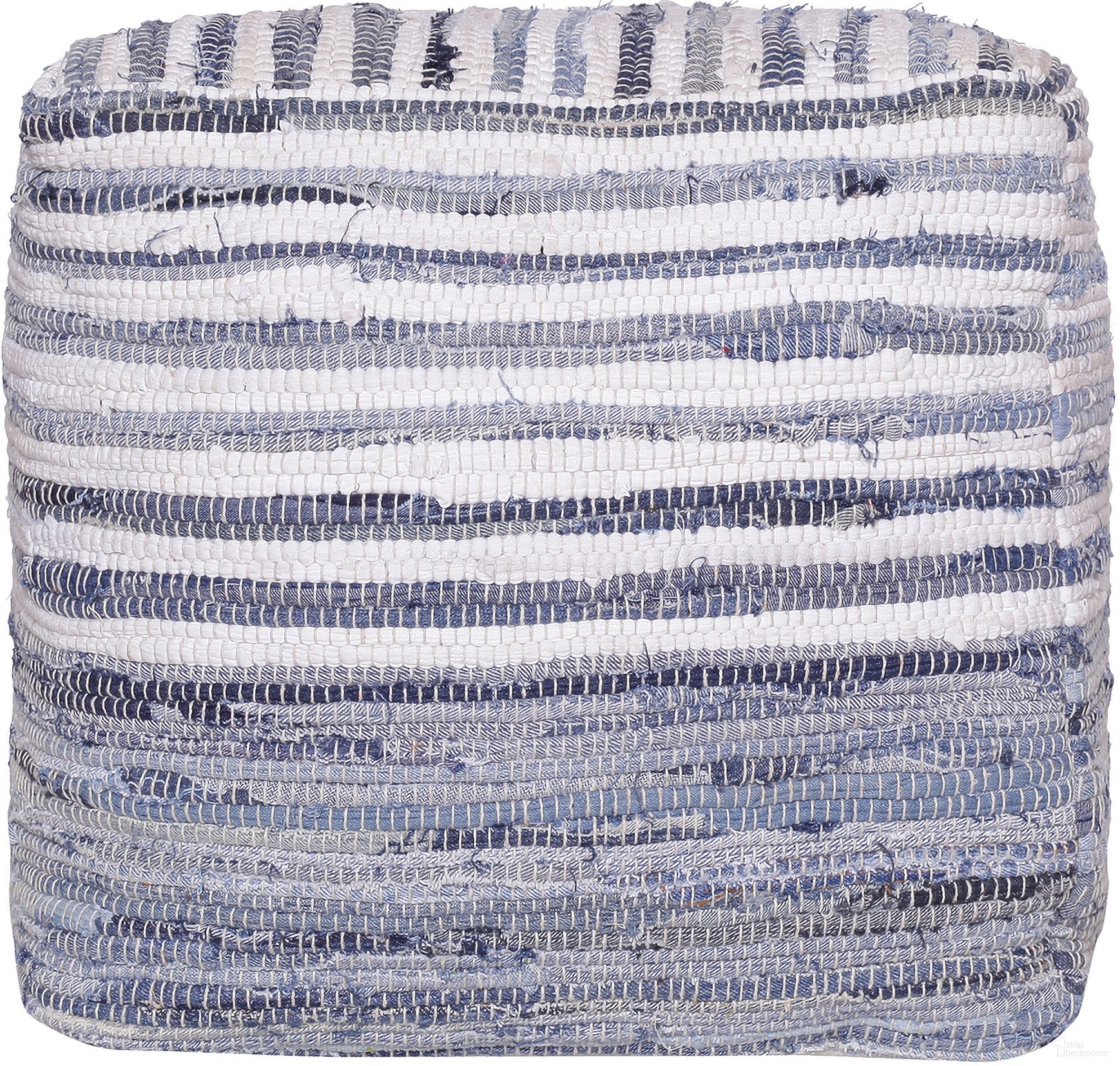 Sylta Striped Cotton Cube Pouf In Blue and White