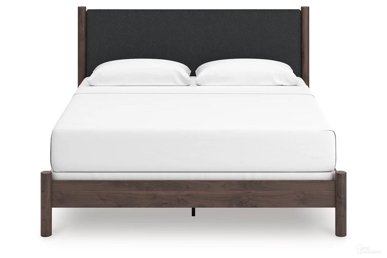 The appearance of Symarro King Upholstered Panel Bed In Brown designed by Signature Design by Ashley in the modern / contemporary interior design. This brown piece of furniture was selected by 1StopBedrooms from Symarro Collection to add a touch of cosiness and style into your home. Sku: NCB2614-156;NCB2614-58. Bed Type: Panel Bed. Bed Size: King.
